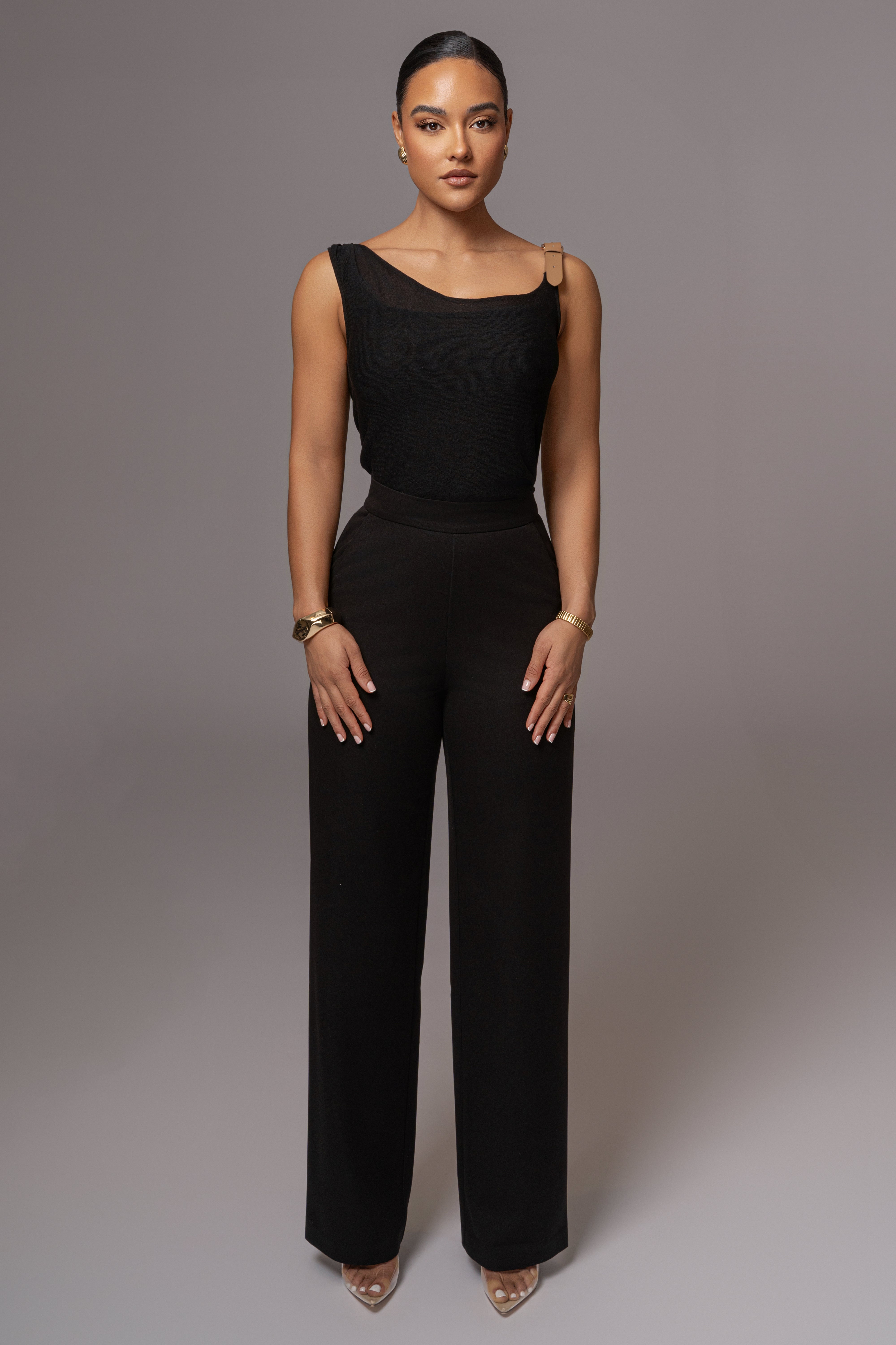 Black Status Belted Pants - JLUXLABEL