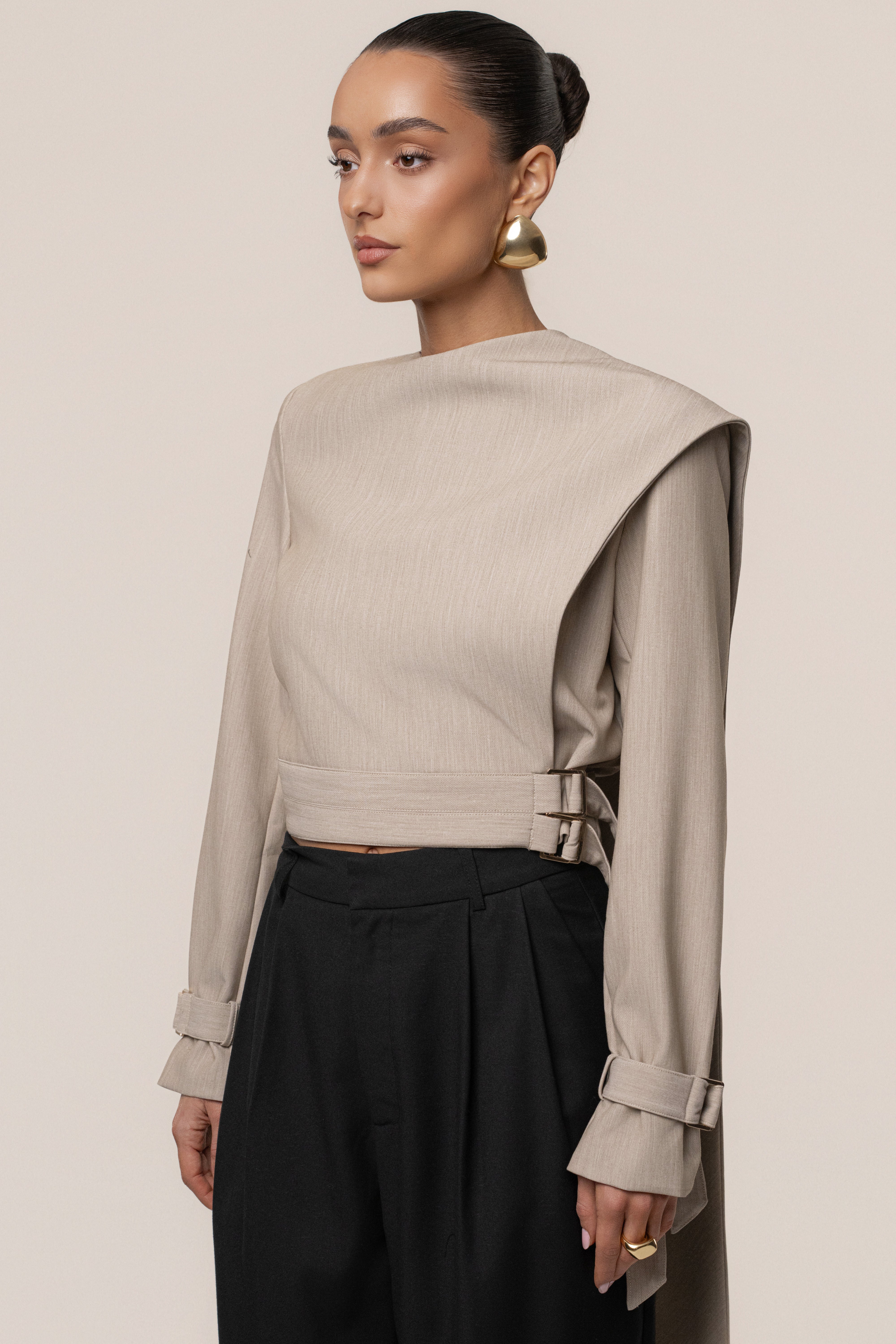 Stone Aligned Scarf Top - JLUXLABEL