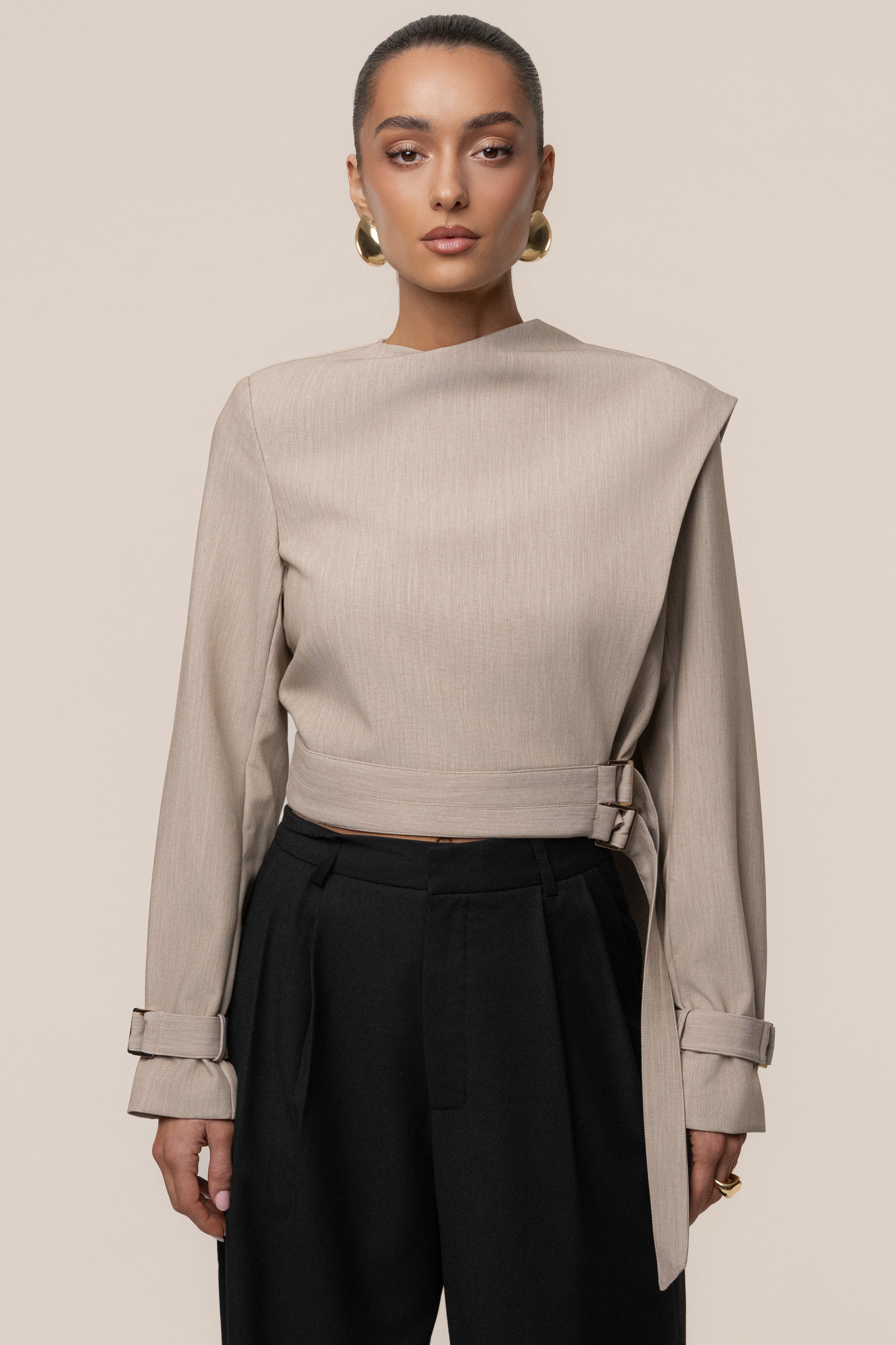 Stone Aligned Scarf Top - JLUXLABEL