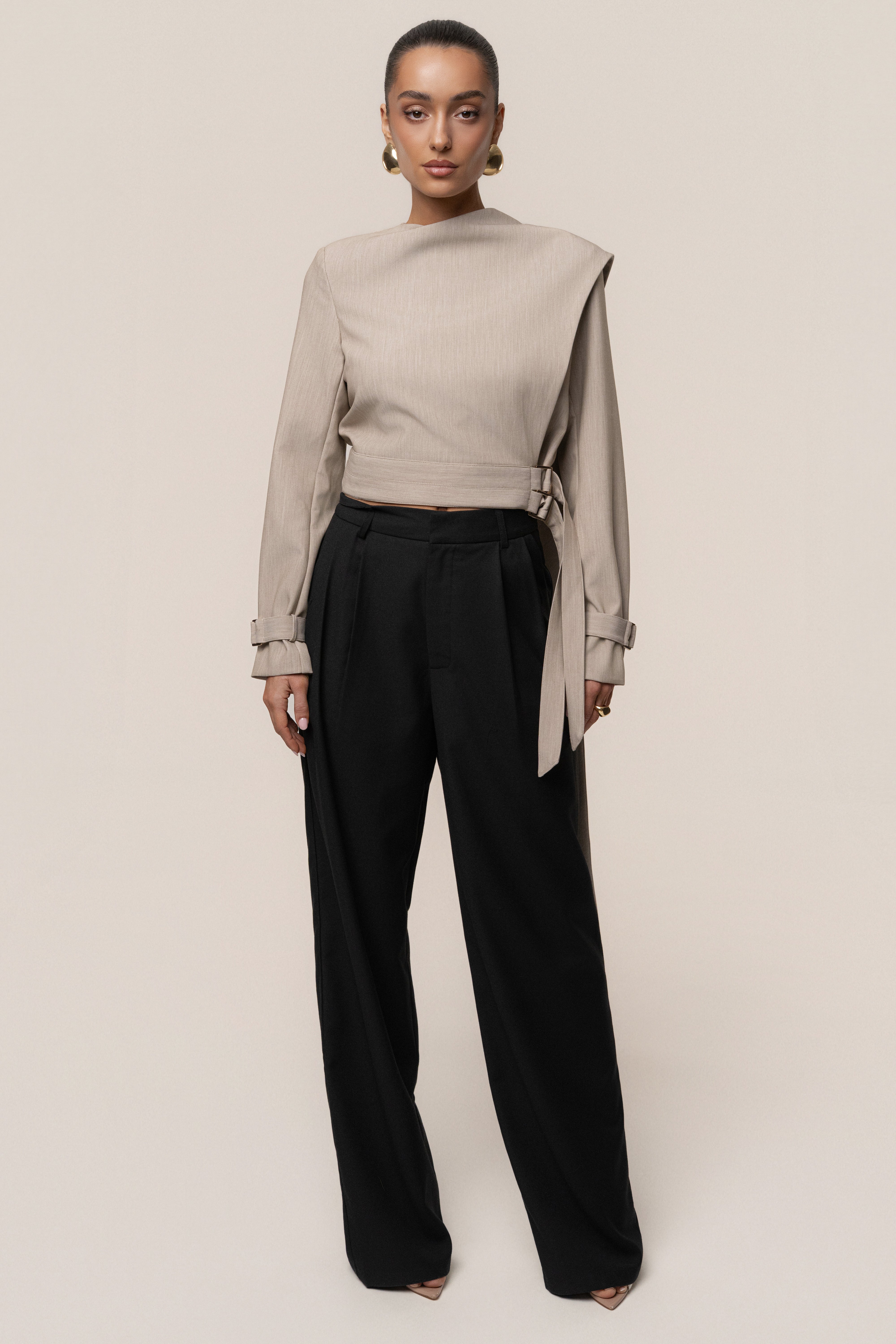 Stone Aligned Scarf Top - JLUXLABEL