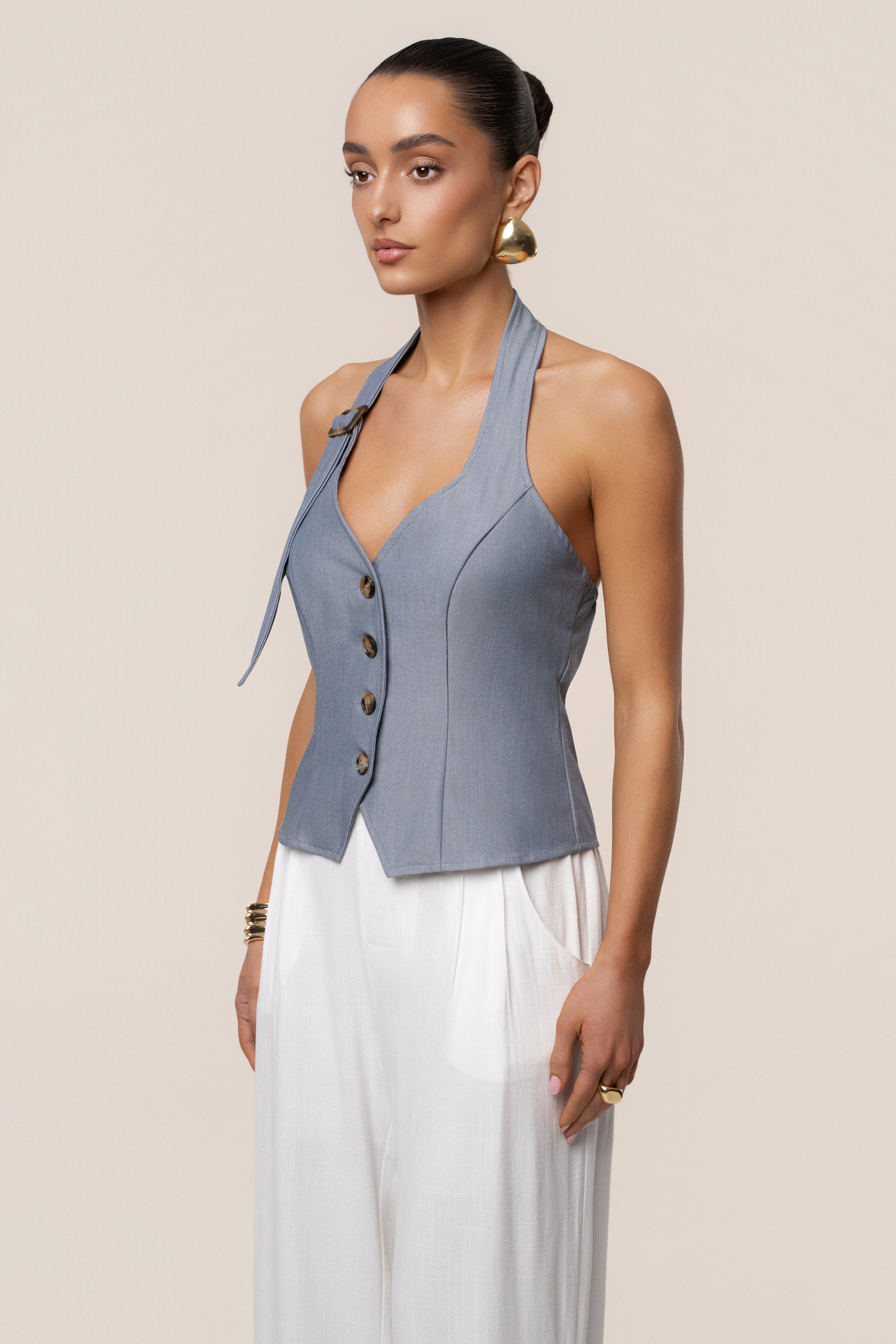 Blue Clean Slate Halter Vest - JLUXLABEL