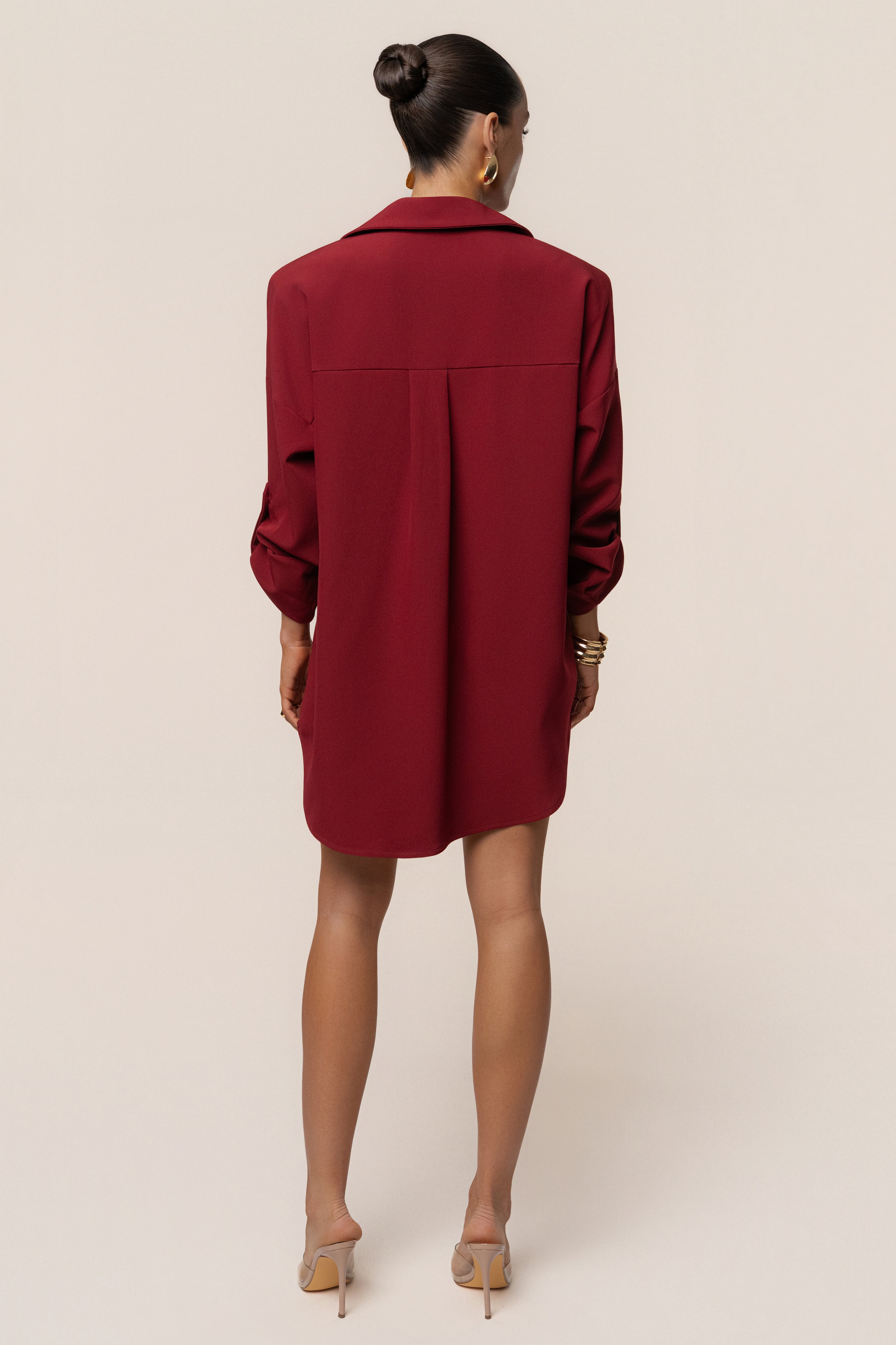 Burgundy Downtime Collared Shirt Dress - JLUXLABEL