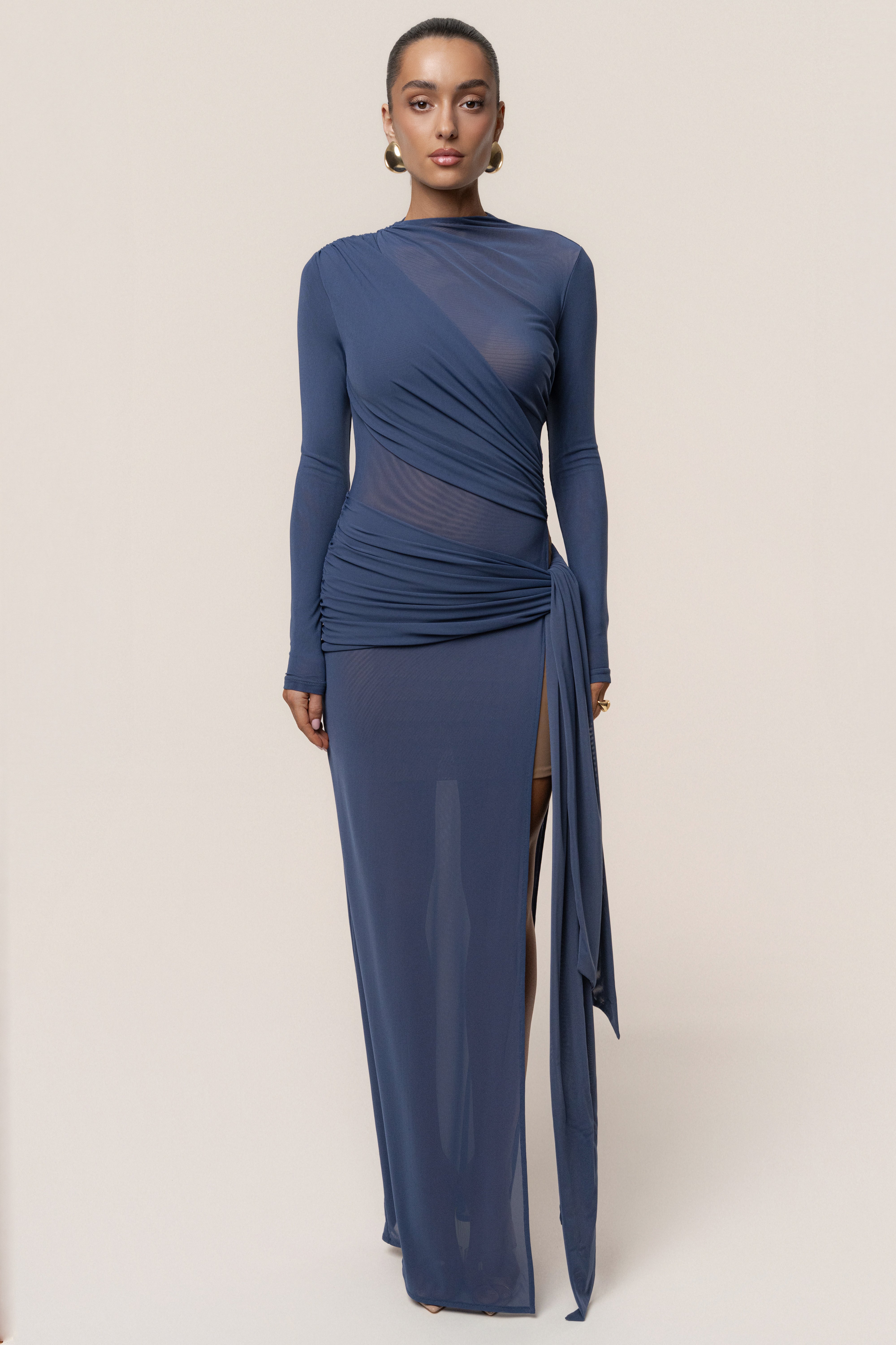 Navy Heatwave Mesh Maxi Dress - JLUXLABEL
