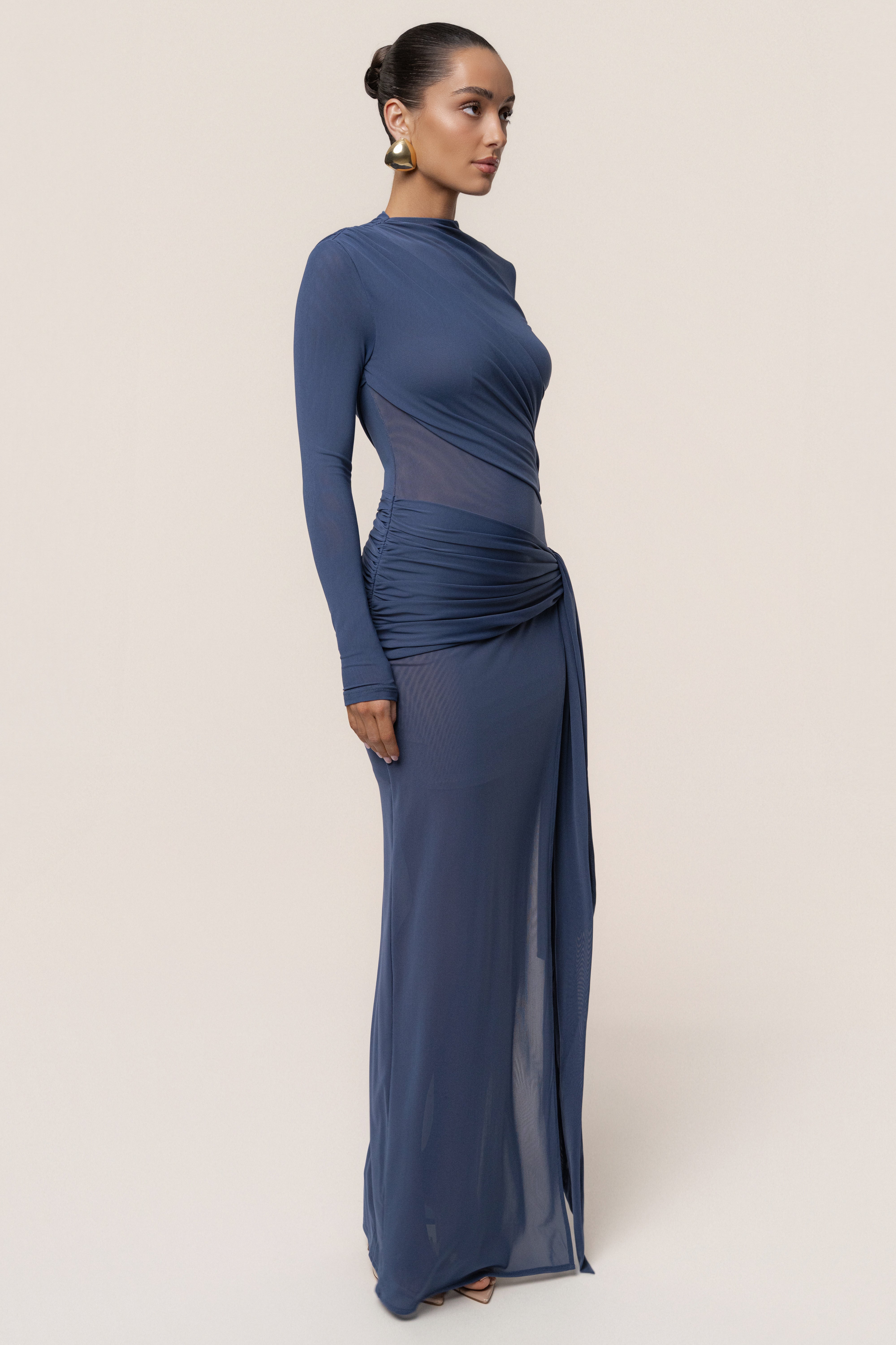 Navy Heatwave Mesh Maxi Dress - JLUXLABEL