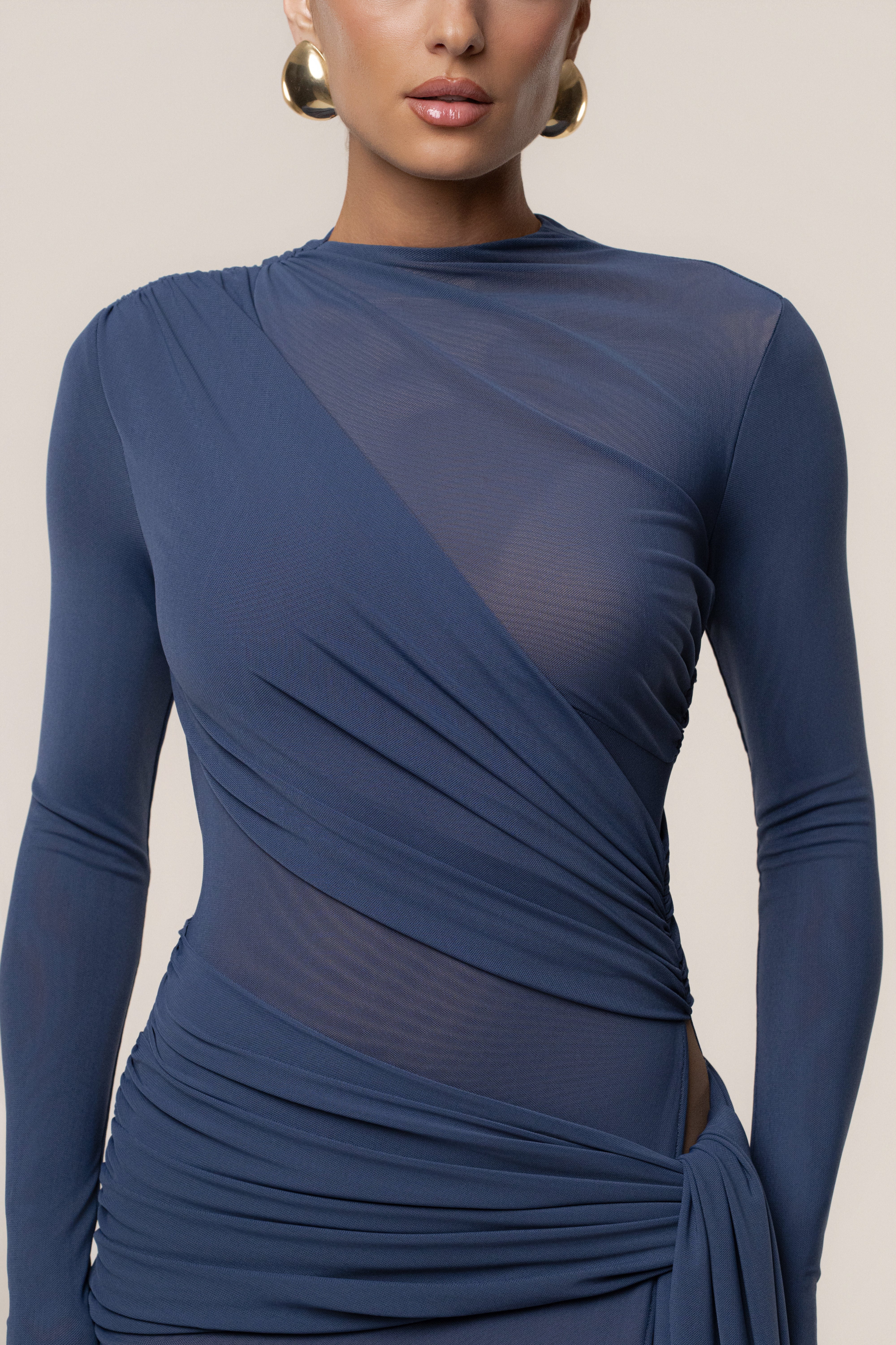 Navy Heatwave Mesh Maxi Dress - JLUXLABEL