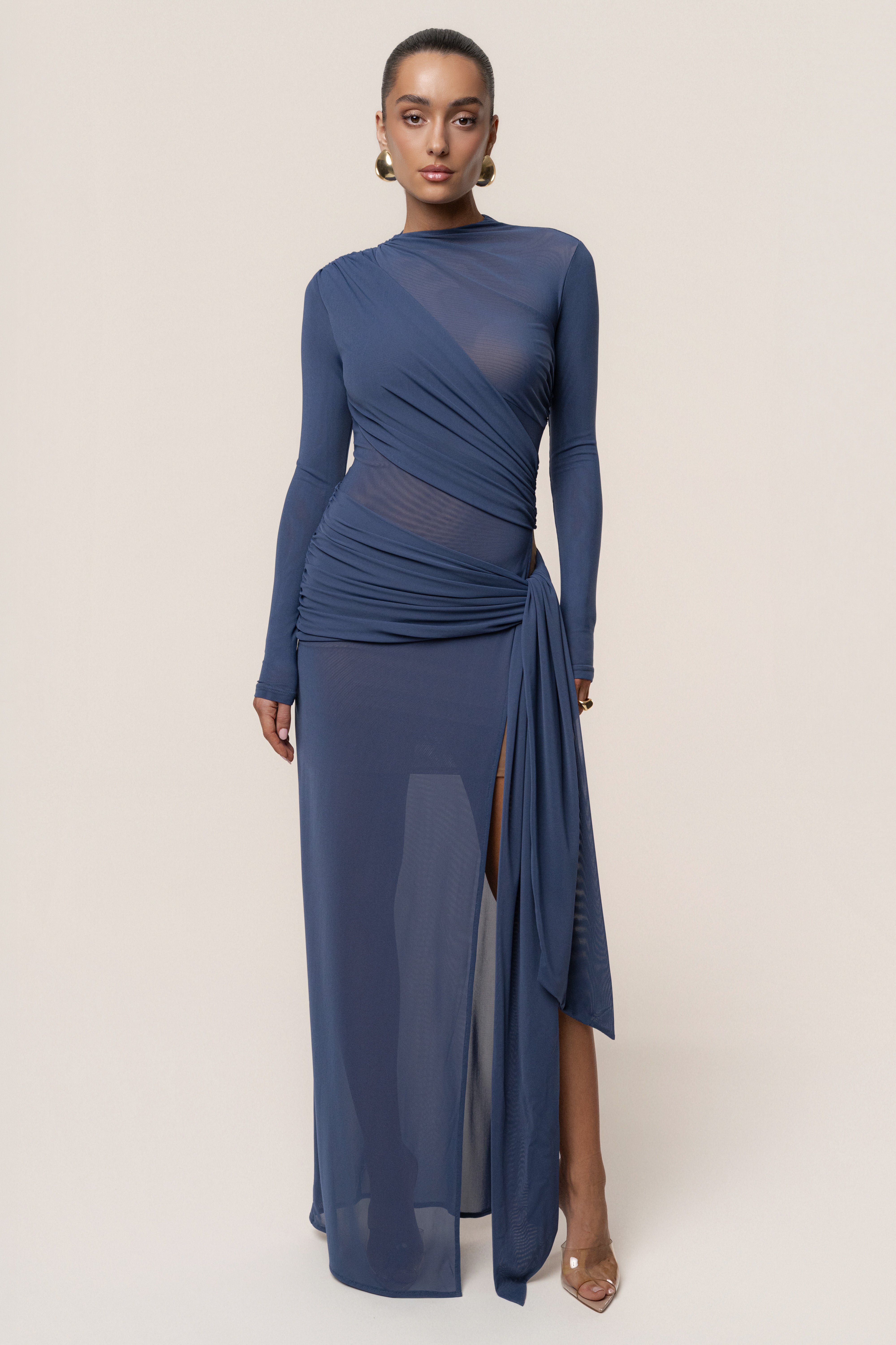 Navy Heatwave Mesh Maxi Dress - JLUXLABEL