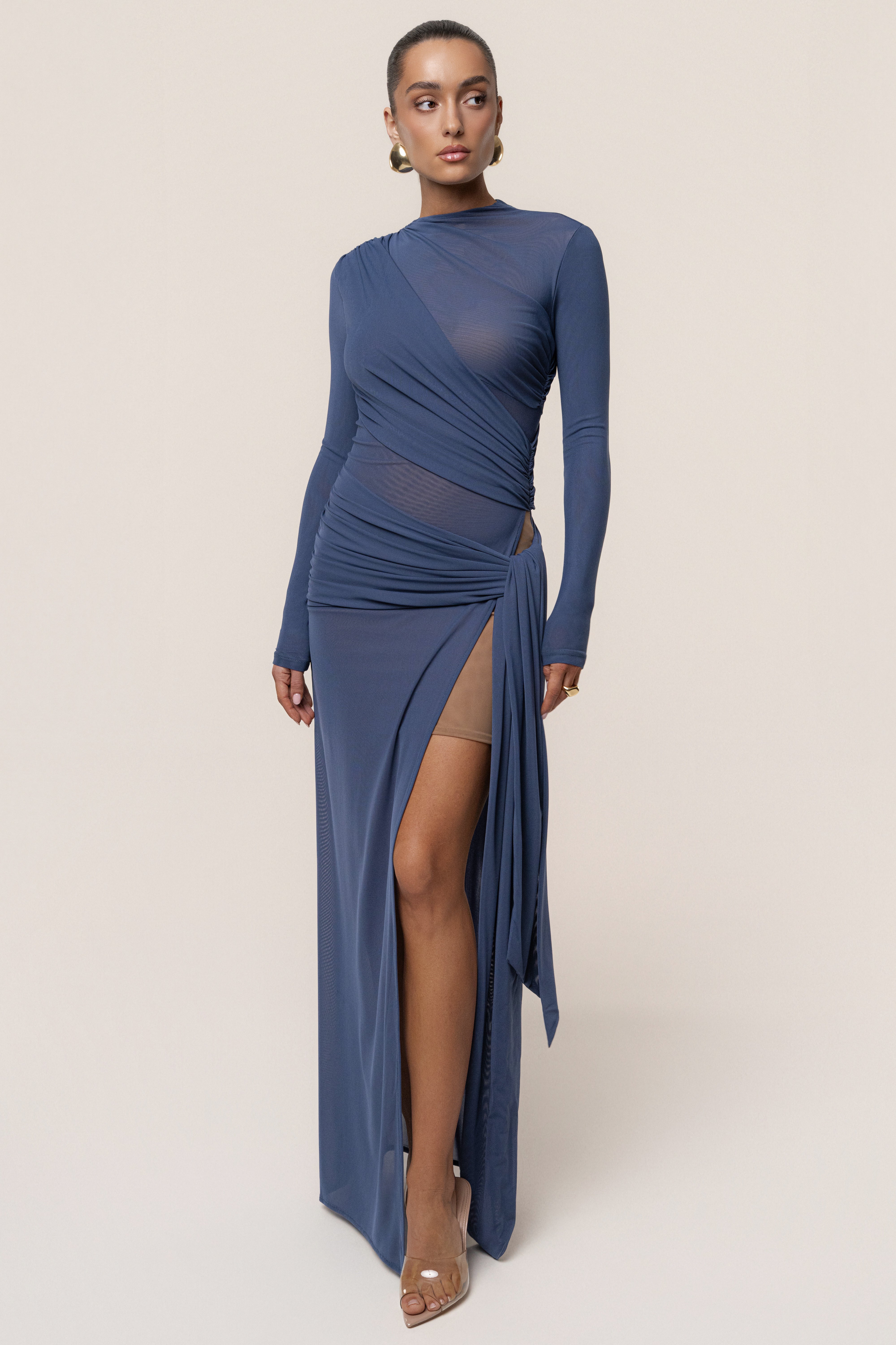 Navy Heatwave Mesh Maxi Dress - JLUXLABEL