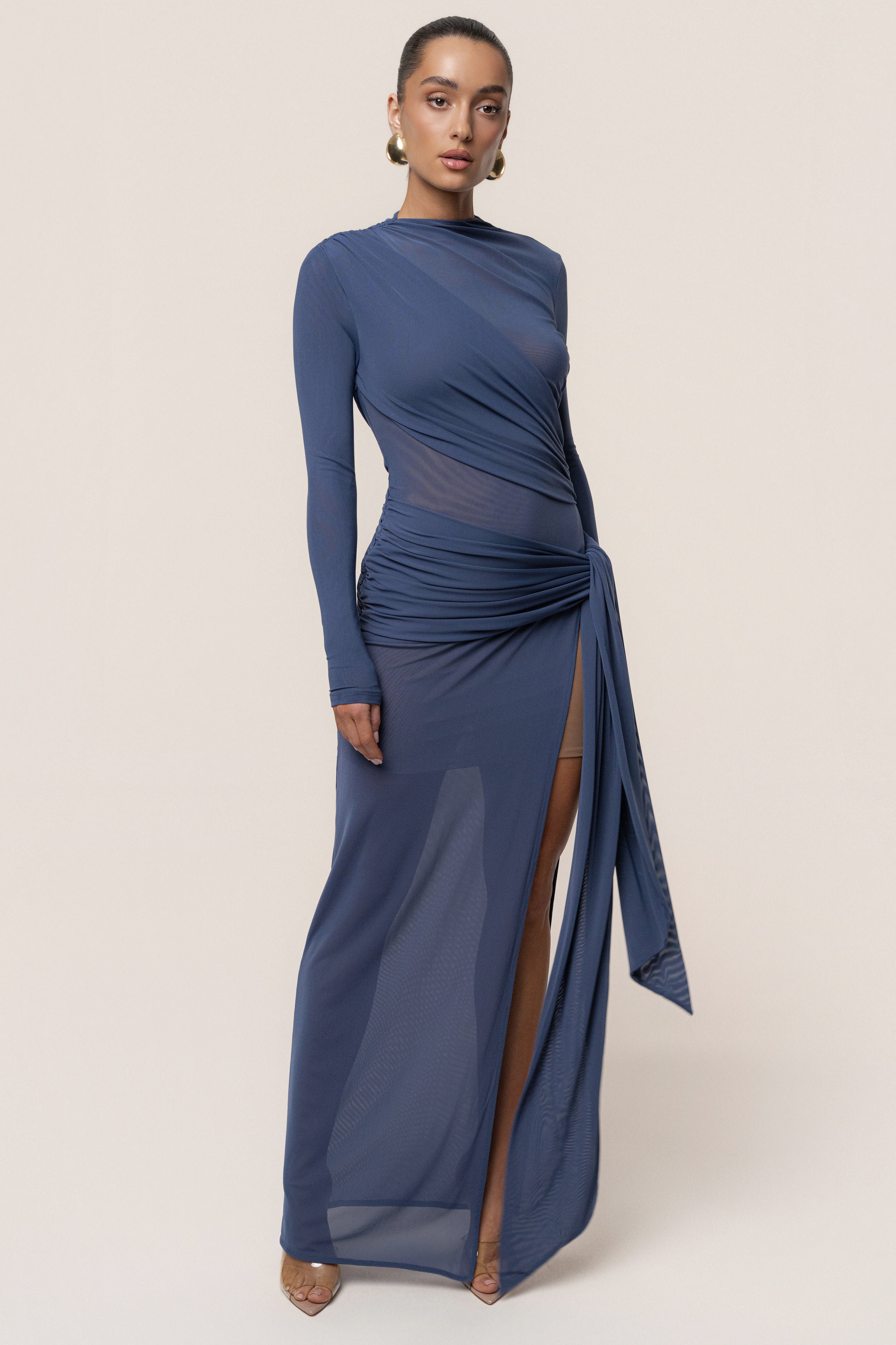 Navy Heatwave Mesh Maxi Dress - JLUXLABEL