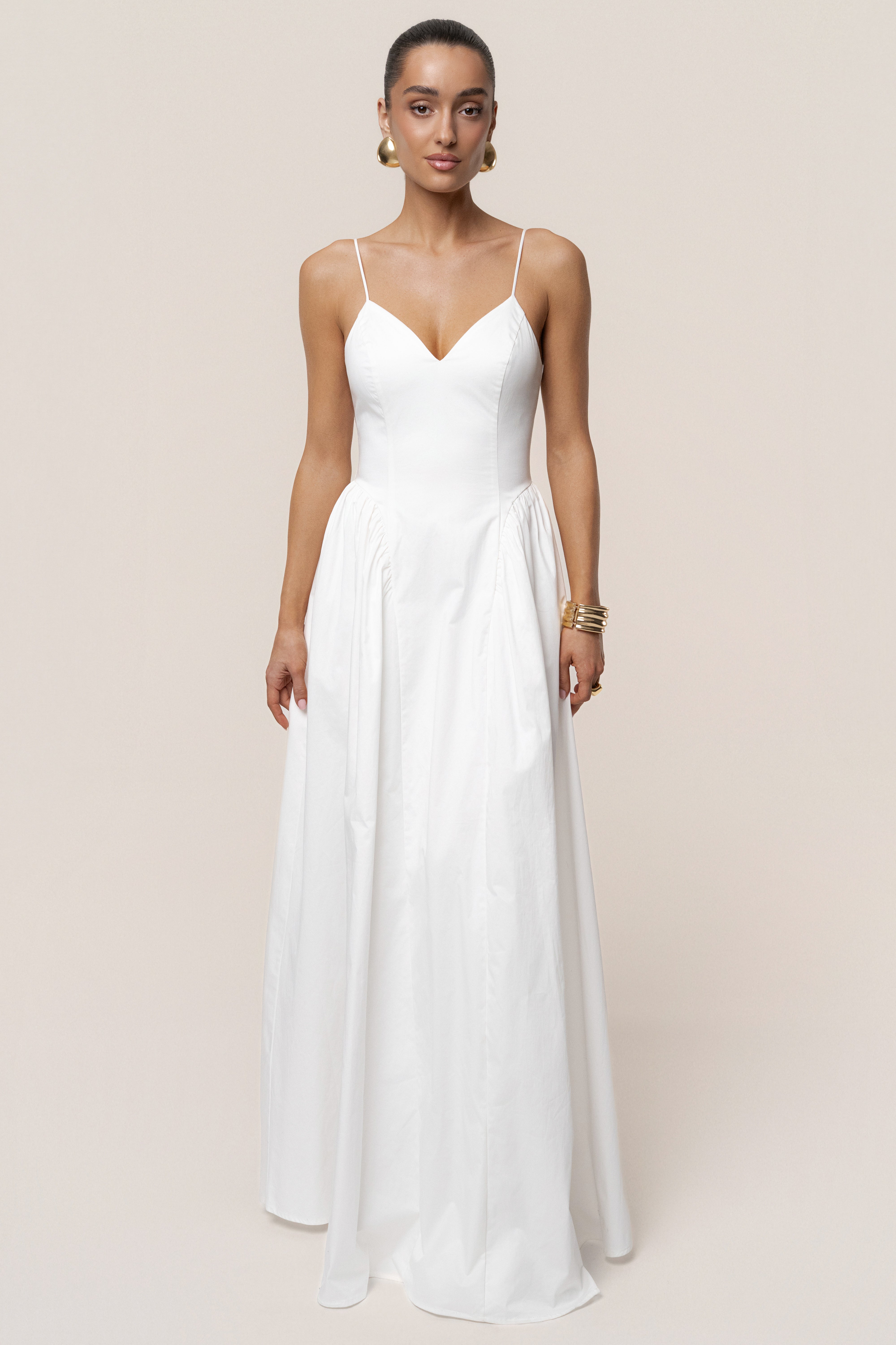 White Sculpted Grace Maxi Dress - JLUXLABEL