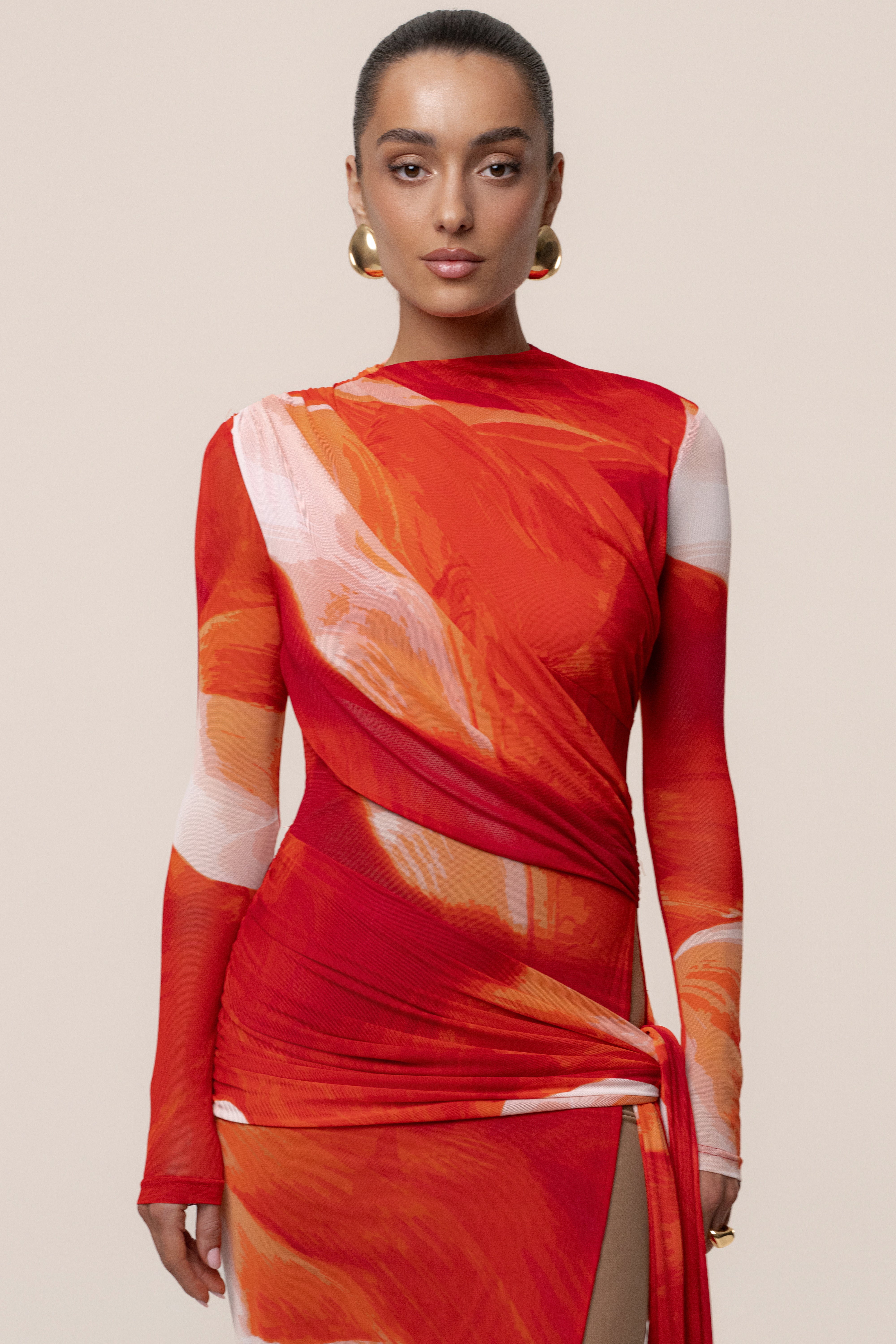 Sunset Red Heatwave Mesh Maxi Dress - JLUXLABEL