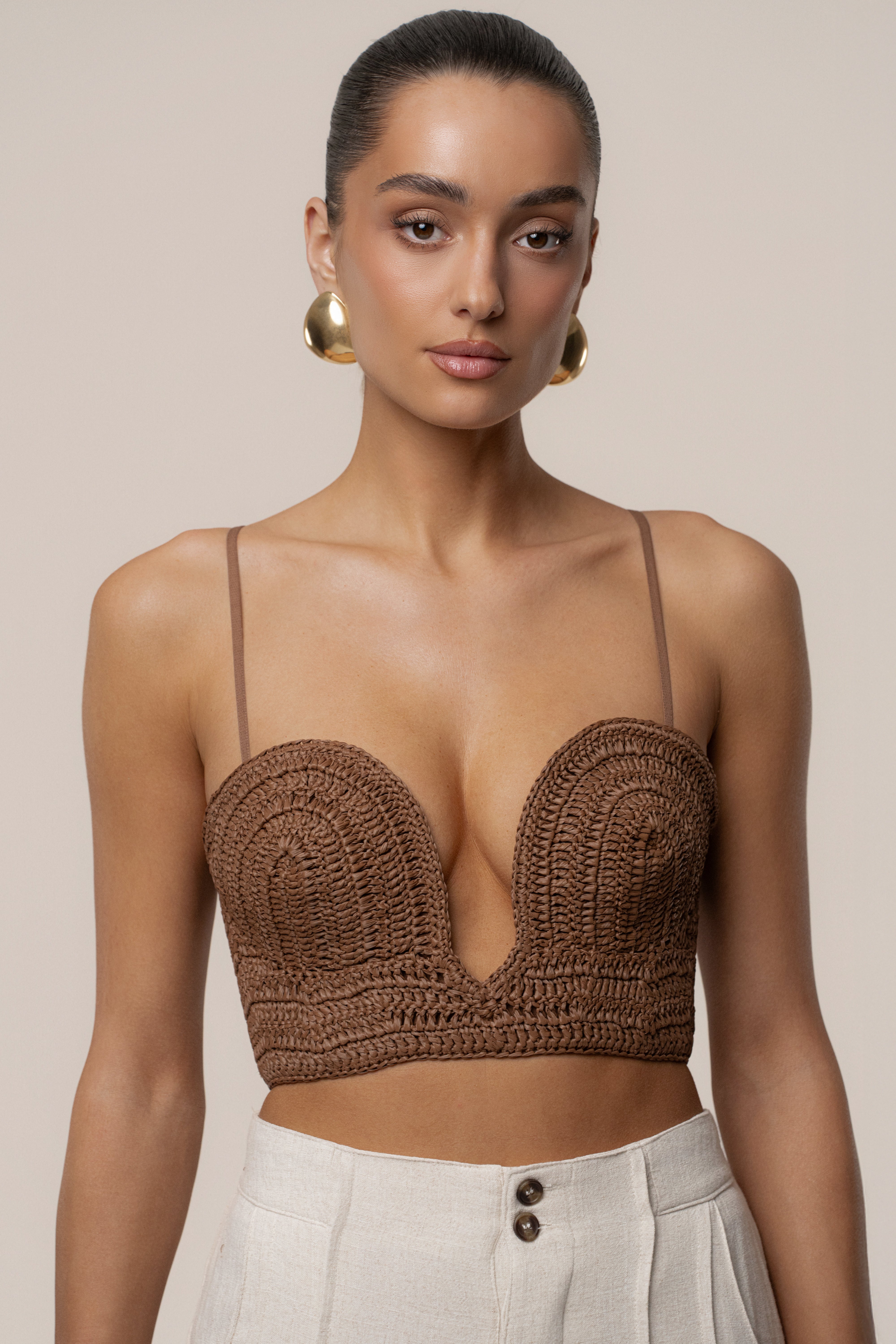 Brown Sail Away Texture Bustier - JLUXLABEL