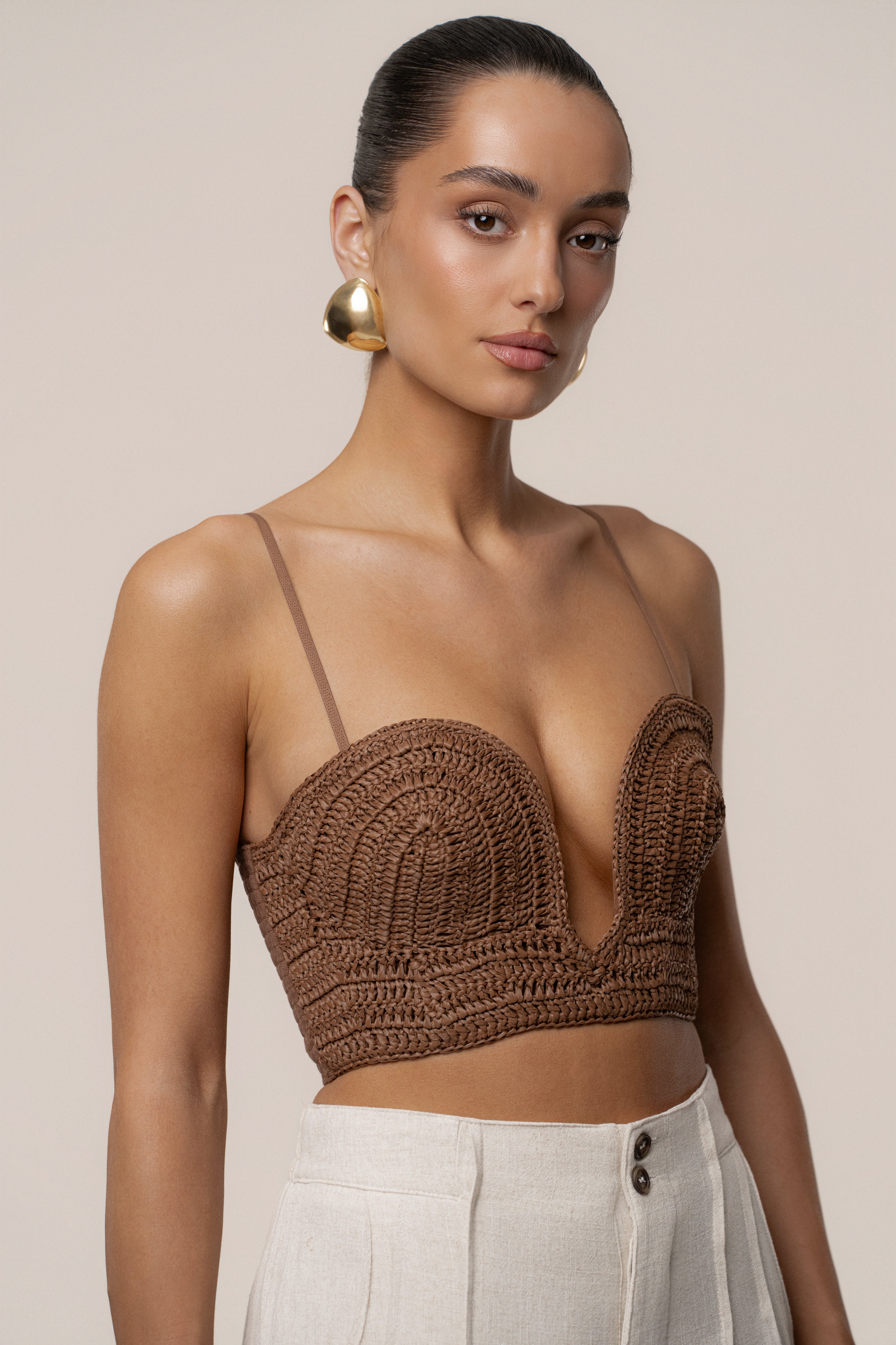 Brown Sail Away Texture Bustier - JLUXLABEL