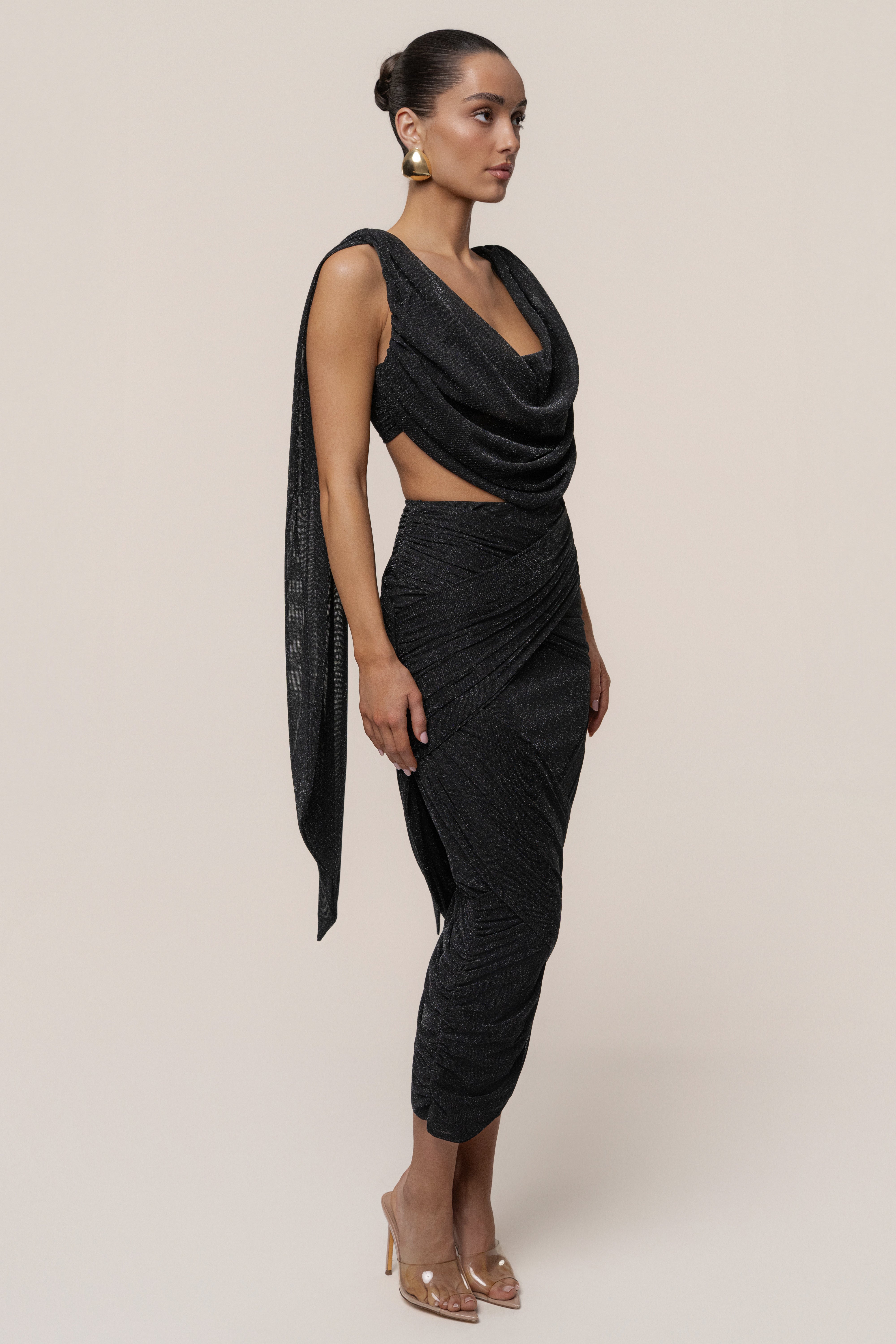 Black Divine Drape Skirt Set - JLUXLABEL