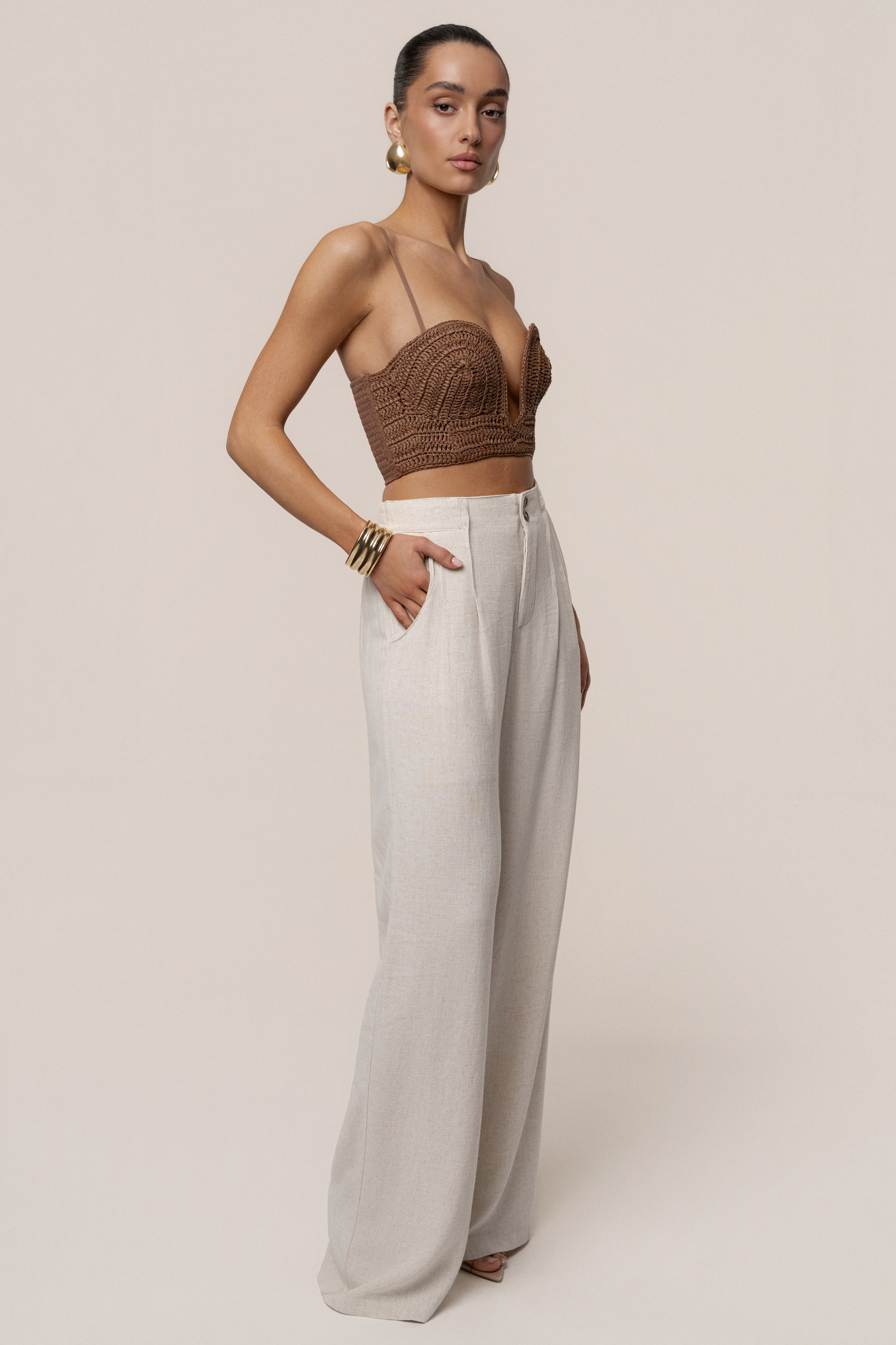 Brown Sail Away Texture Bustier - JLUXLABEL