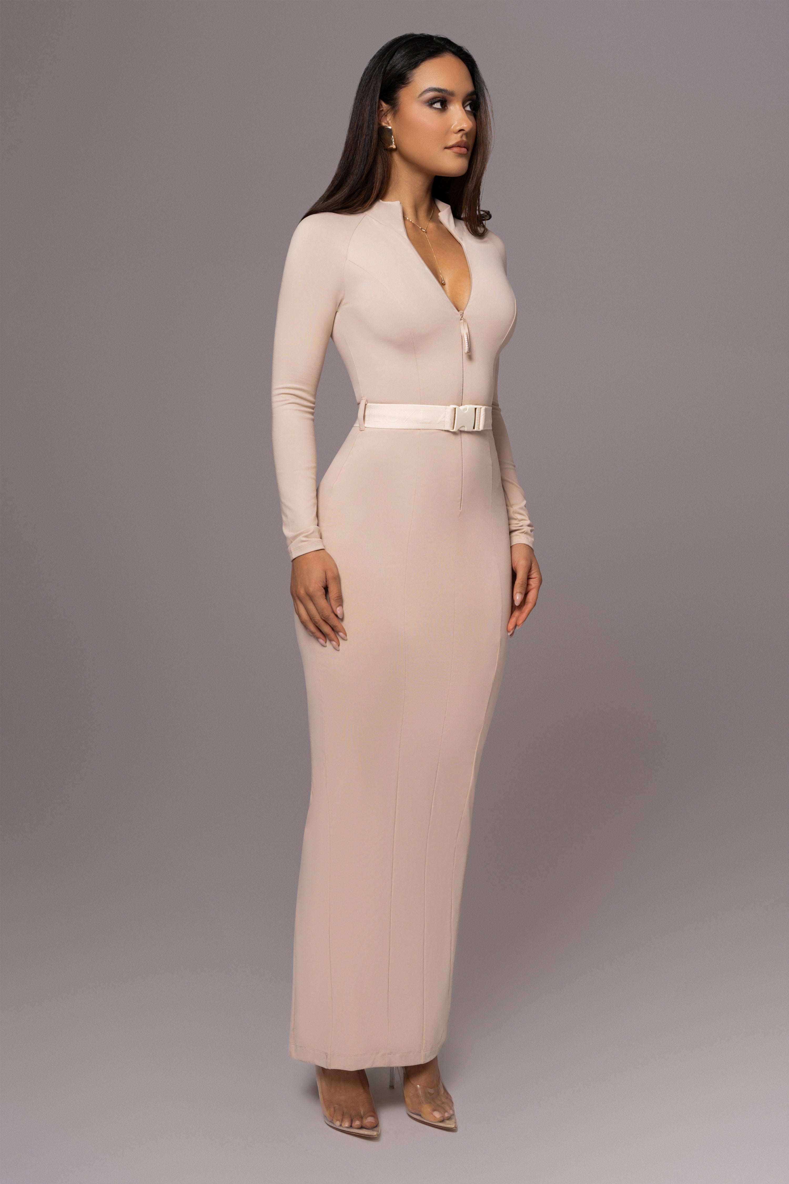 Beige Movement Mock Maxi Dress - JLUXLABEL
