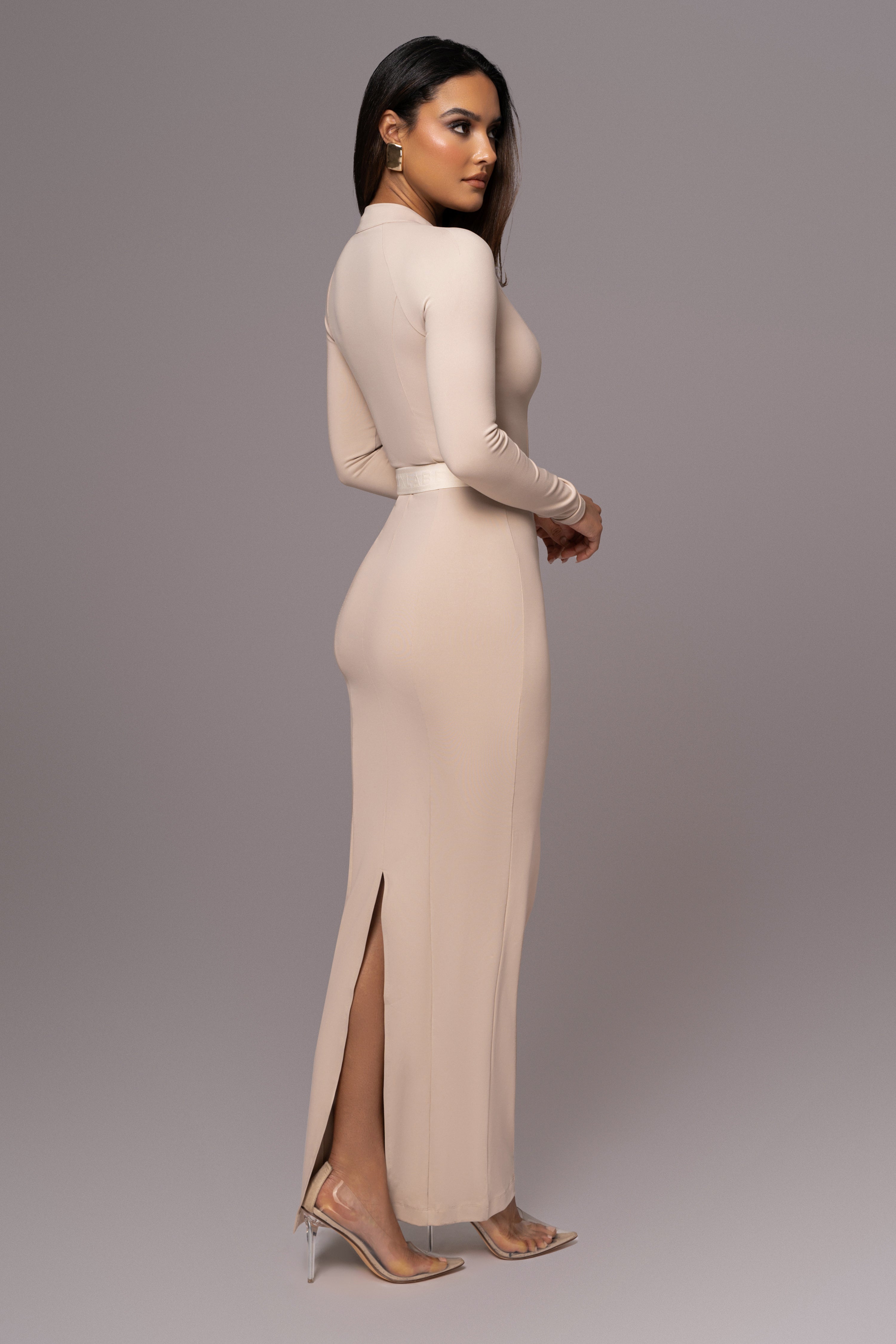 Beige Movement Mock Maxi Dress - JLUXLABEL