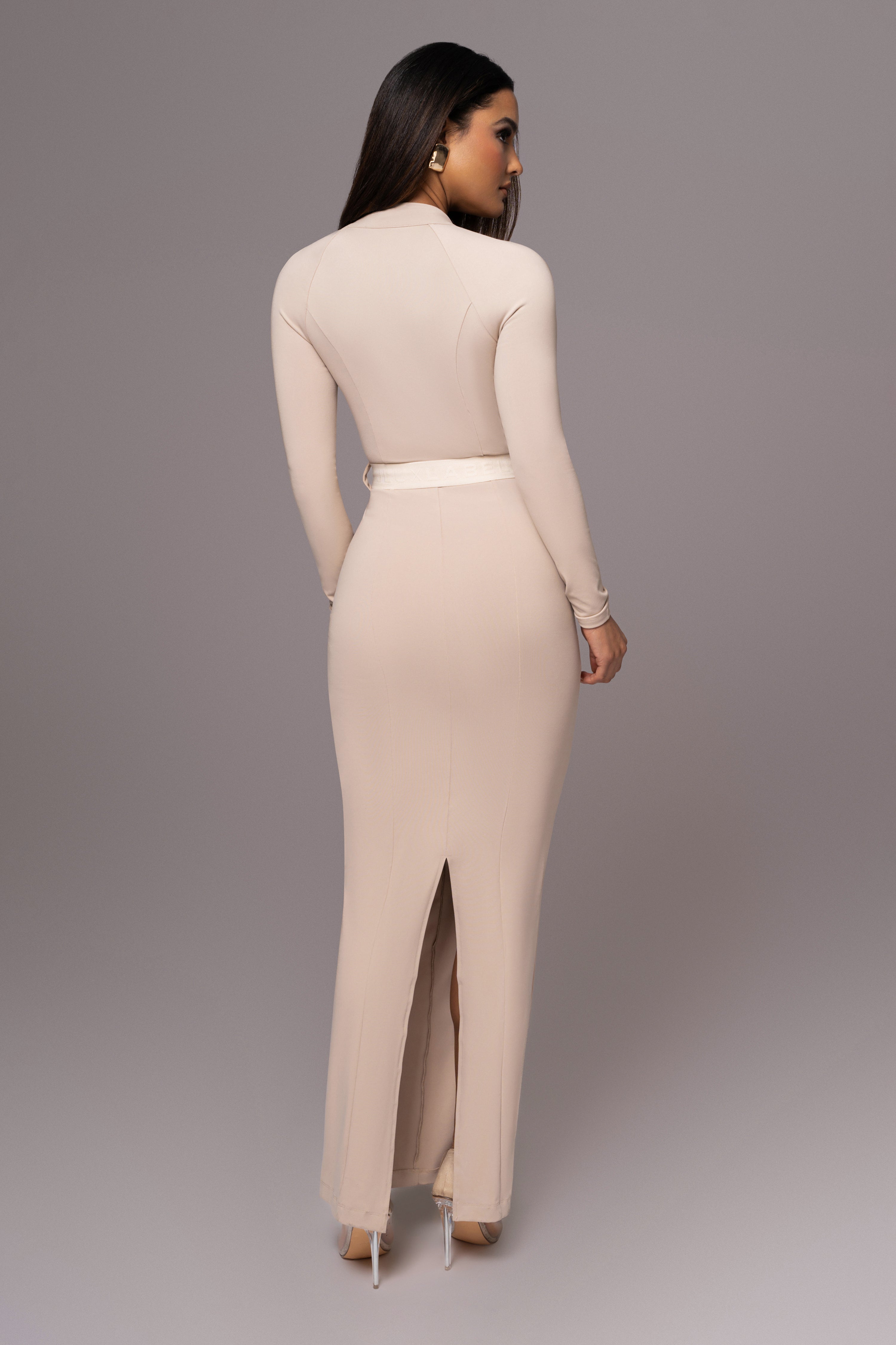 Beige Movement Mock Maxi Dress - JLUXLABEL