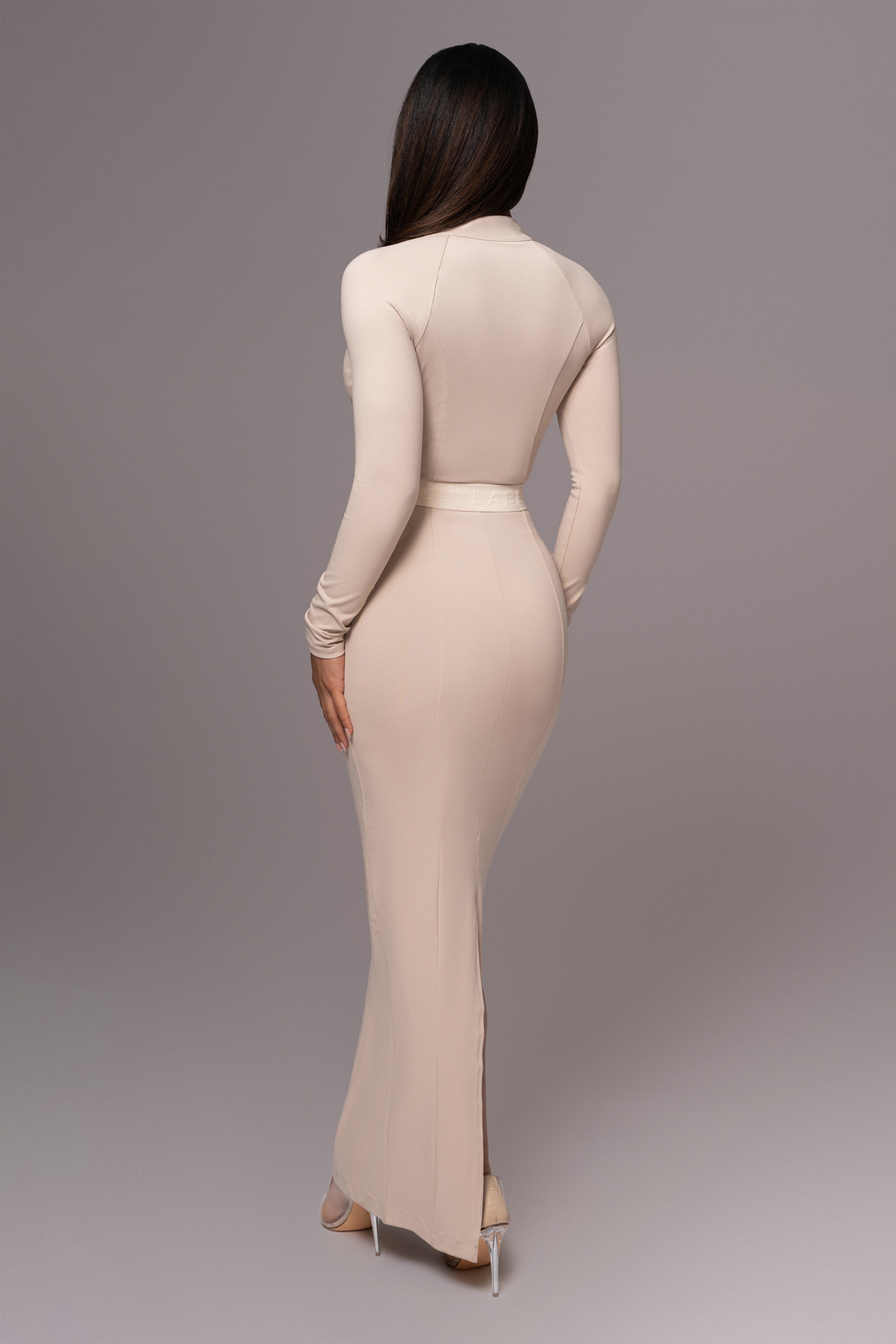 Beige Movement Mock Maxi Dress - JLUXLABEL