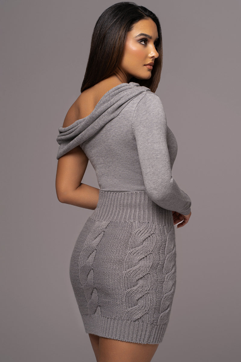 Grey Empire Waist Cable Knit Skirt - JLUXLABEL