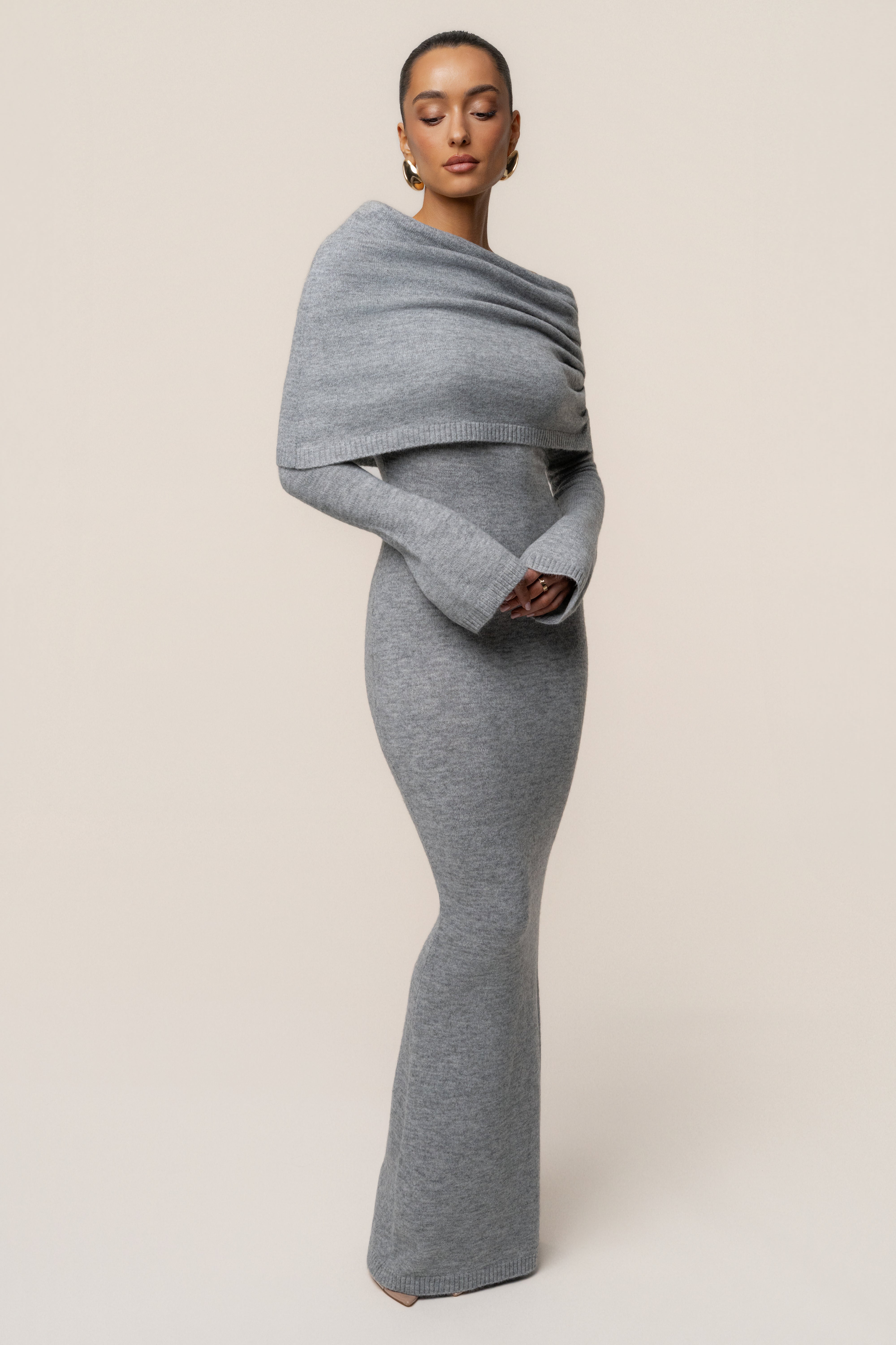 Grey Soft Haven Off-Shoulder Dress - JLUXLABEL