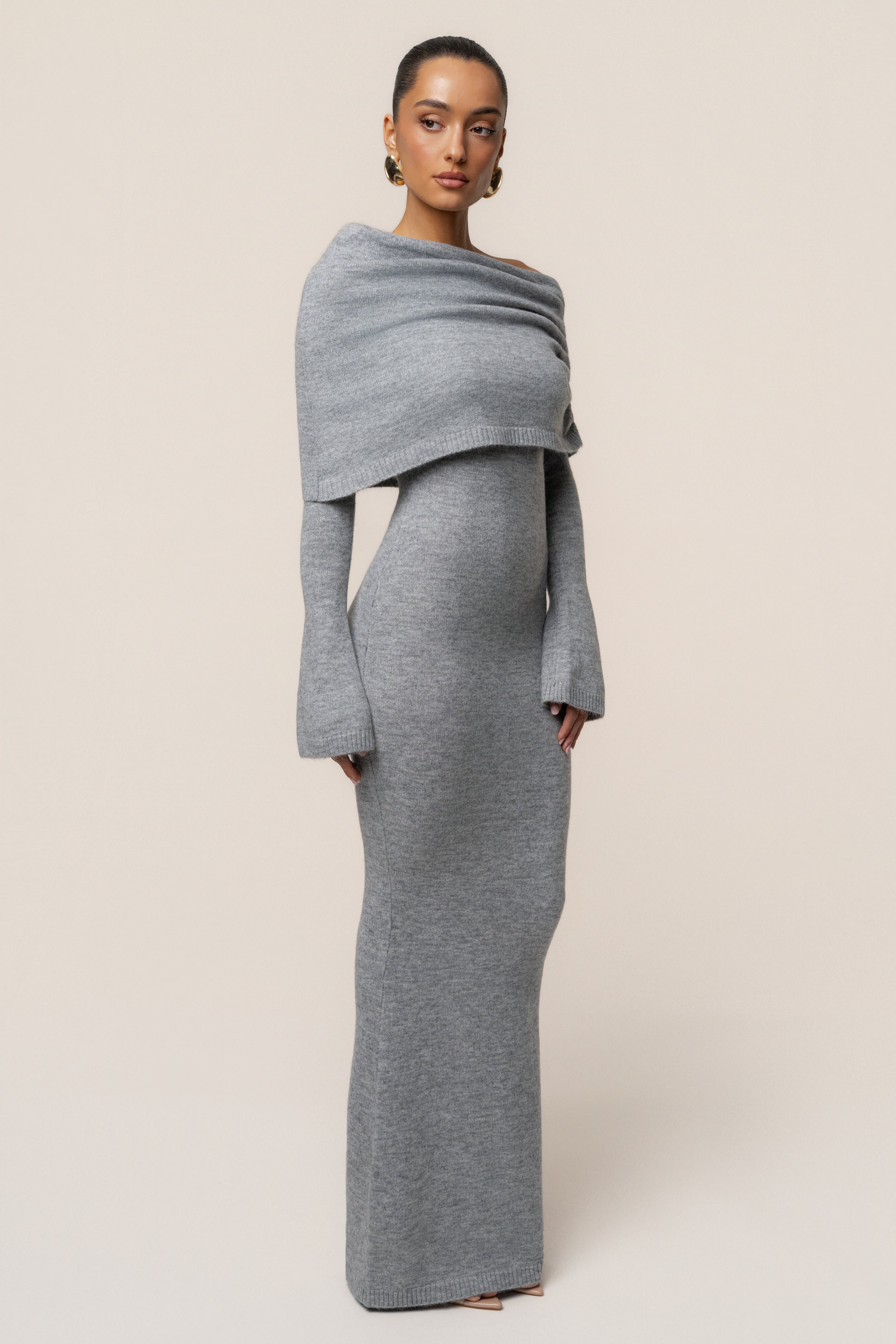 Grey Soft Haven Off-Shoulder Dress - JLUXLABEL