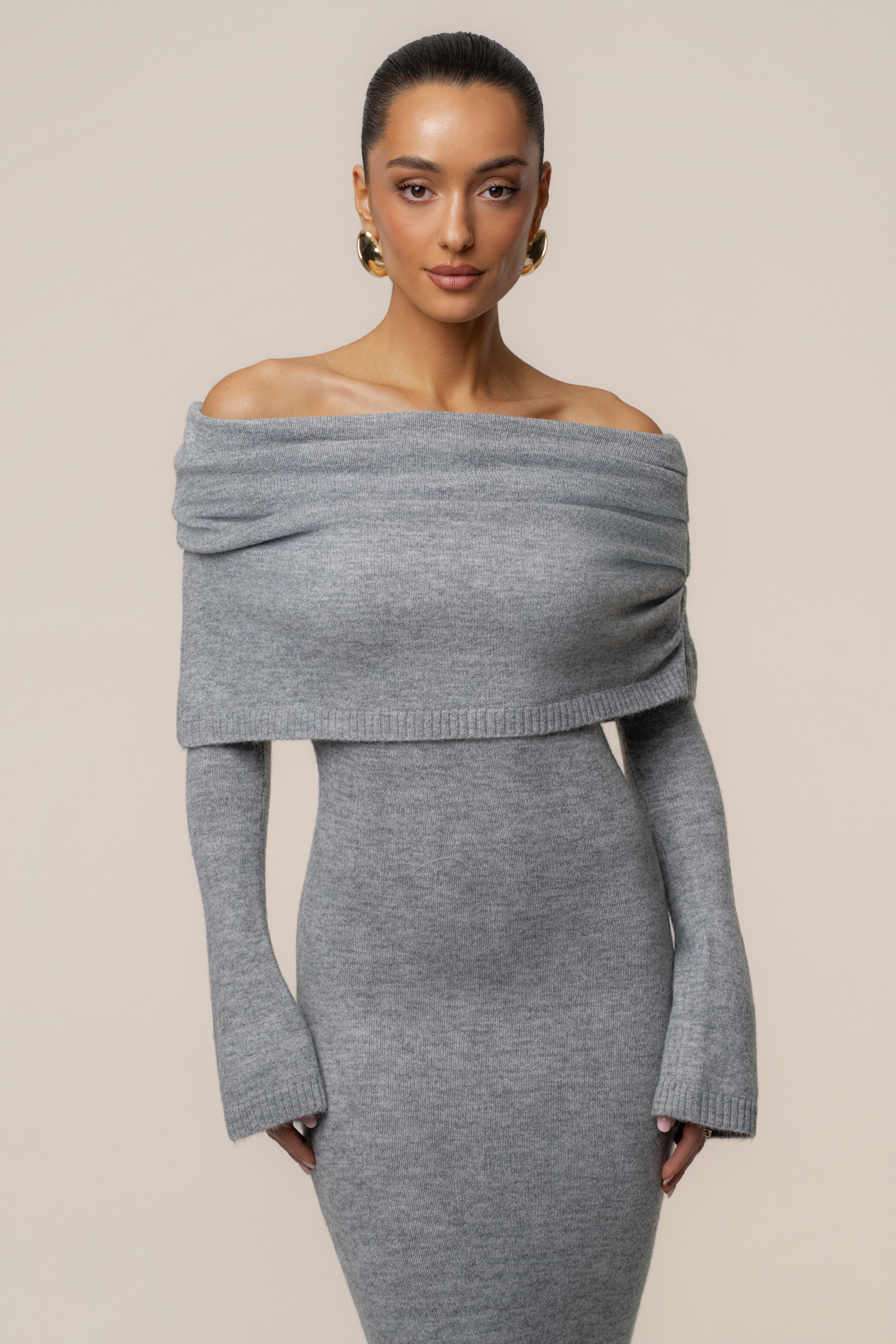 Grey Soft Haven Off-Shoulder Dress - JLUXLABEL