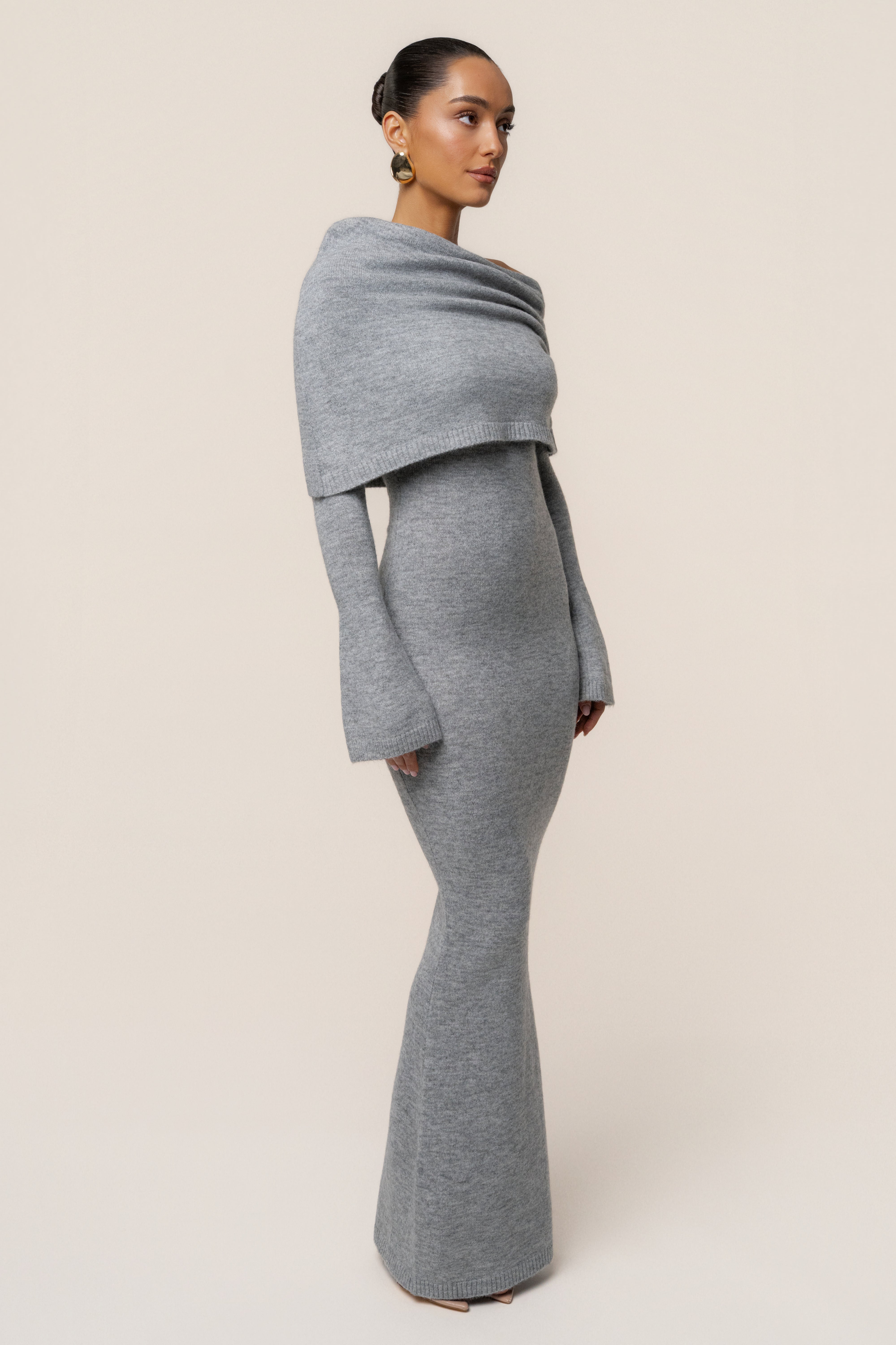 Grey Soft Haven Off-Shoulder Dress - JLUXLABEL