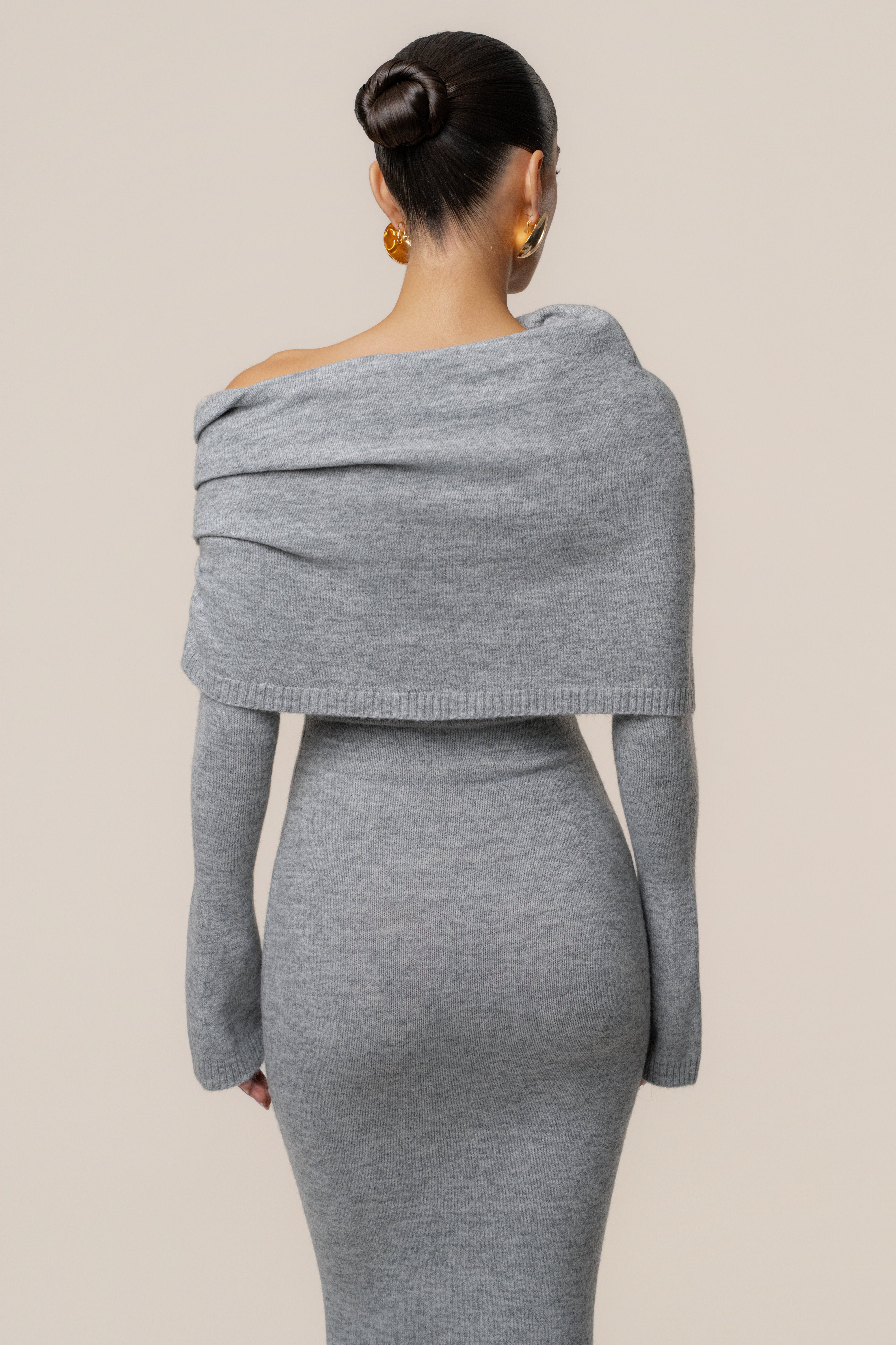 Grey Soft Haven Off-Shoulder Dress - JLUXLABEL