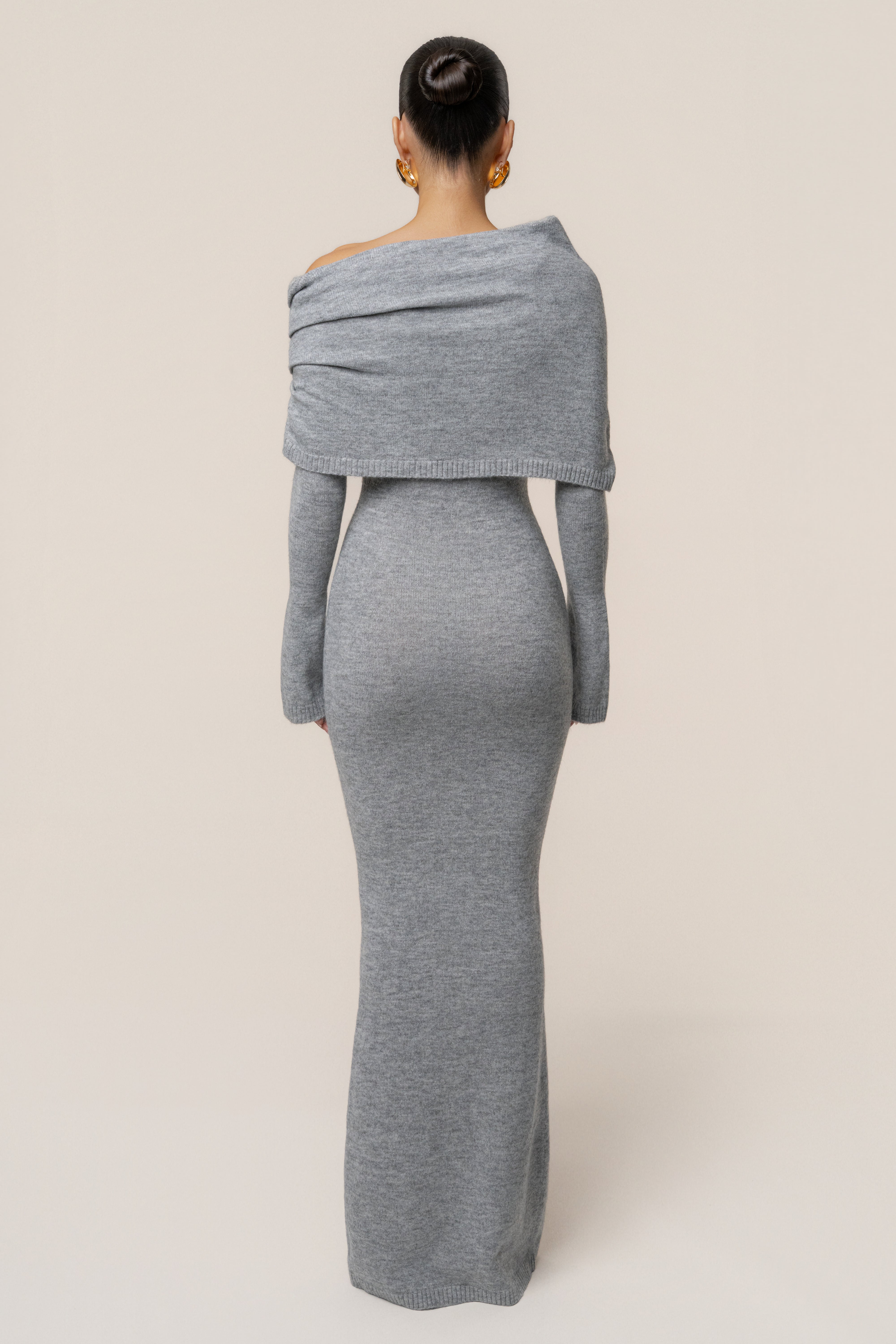 Grey Soft Haven Off-Shoulder Dress - JLUXLABEL