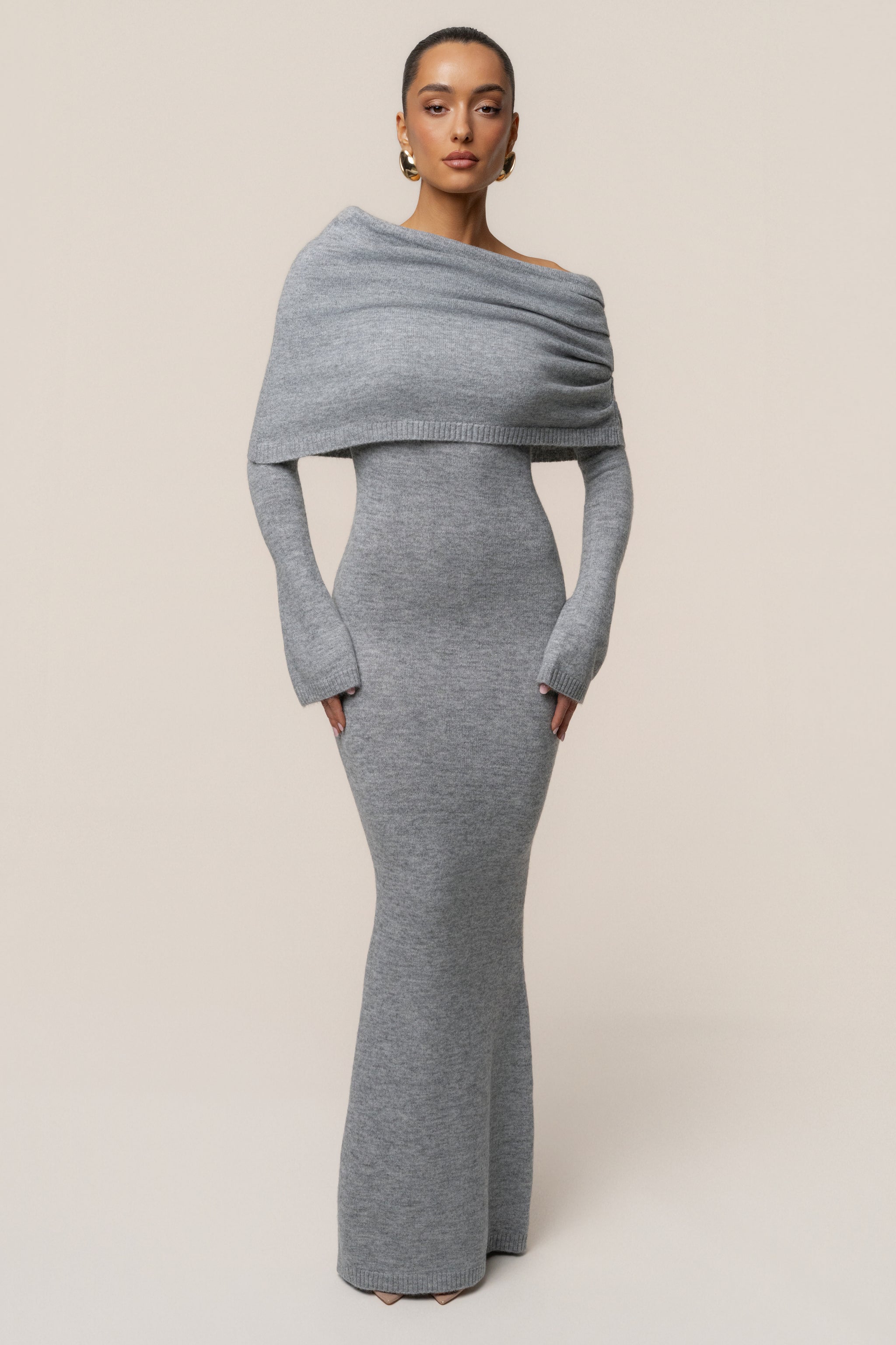 Jluxlabel | Grey Soft Haven Off-Shoulder Dress | Size L | New Arrivals Jluxlabel | Grey Soft Haven Off-Shoulder Dress | Size L | New Arrivals
