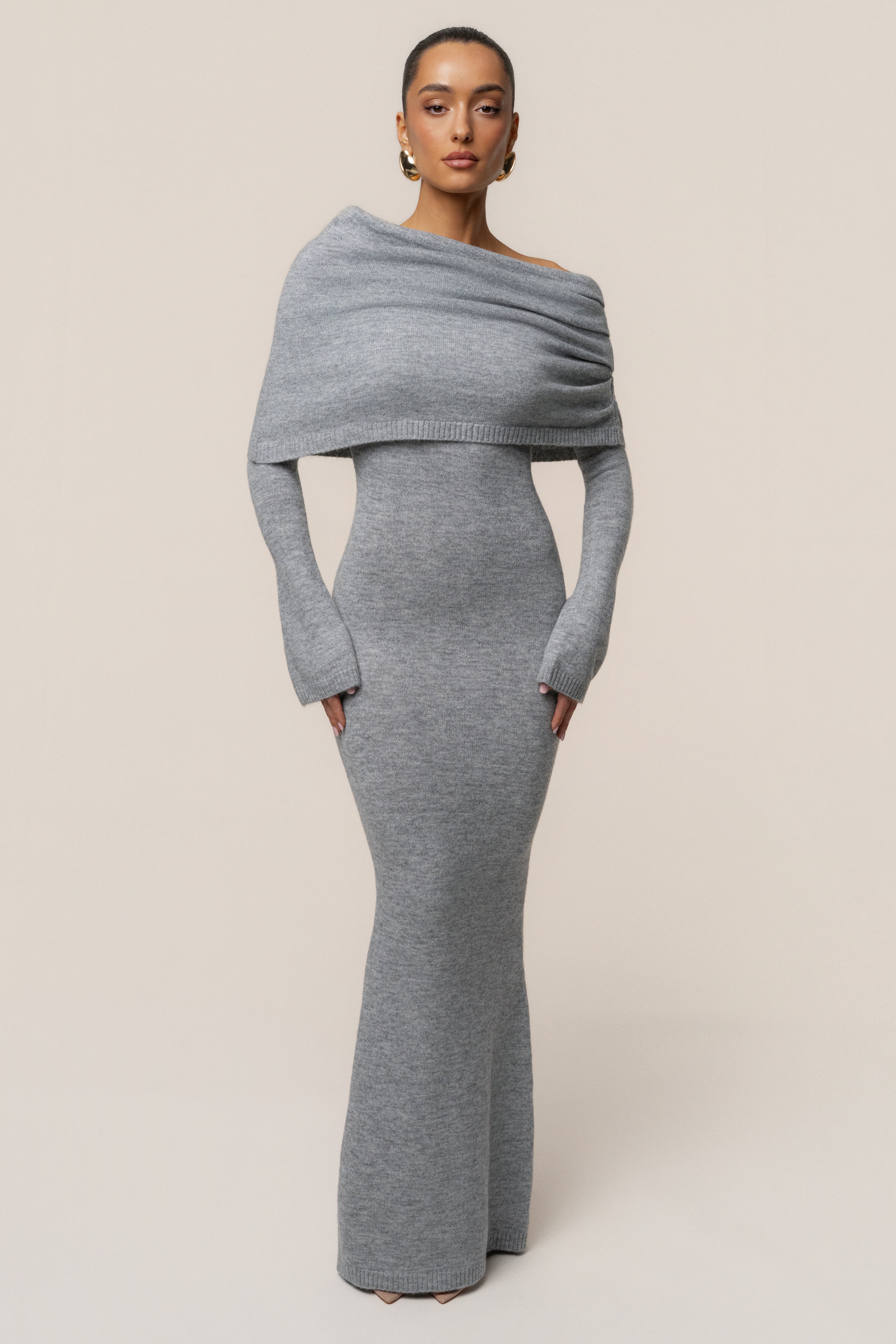 Grey Soft Haven Off-Shoulder Dress - JLUXLABEL