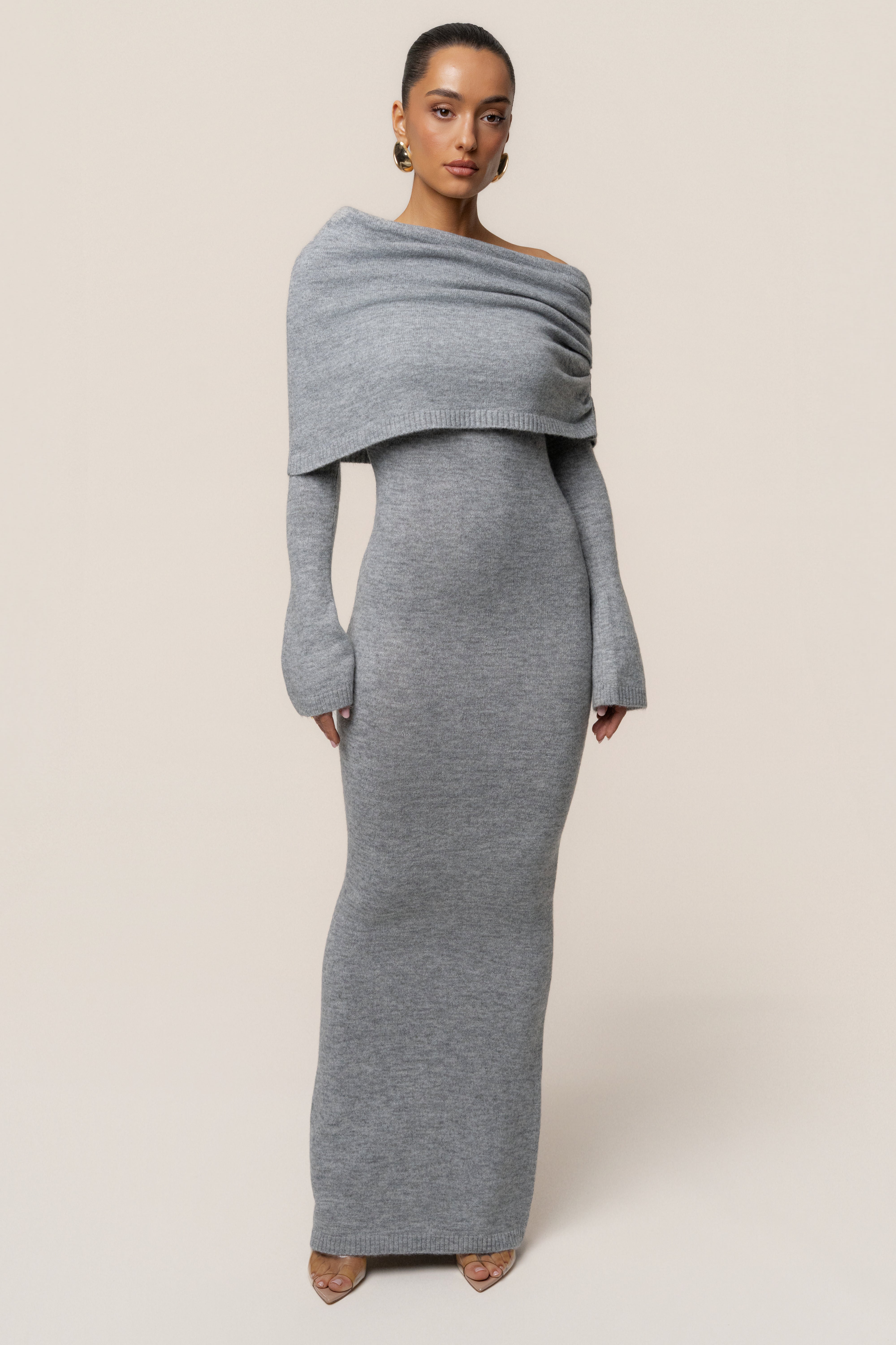 Grey Soft Haven Off-Shoulder Dress - JLUXLABEL