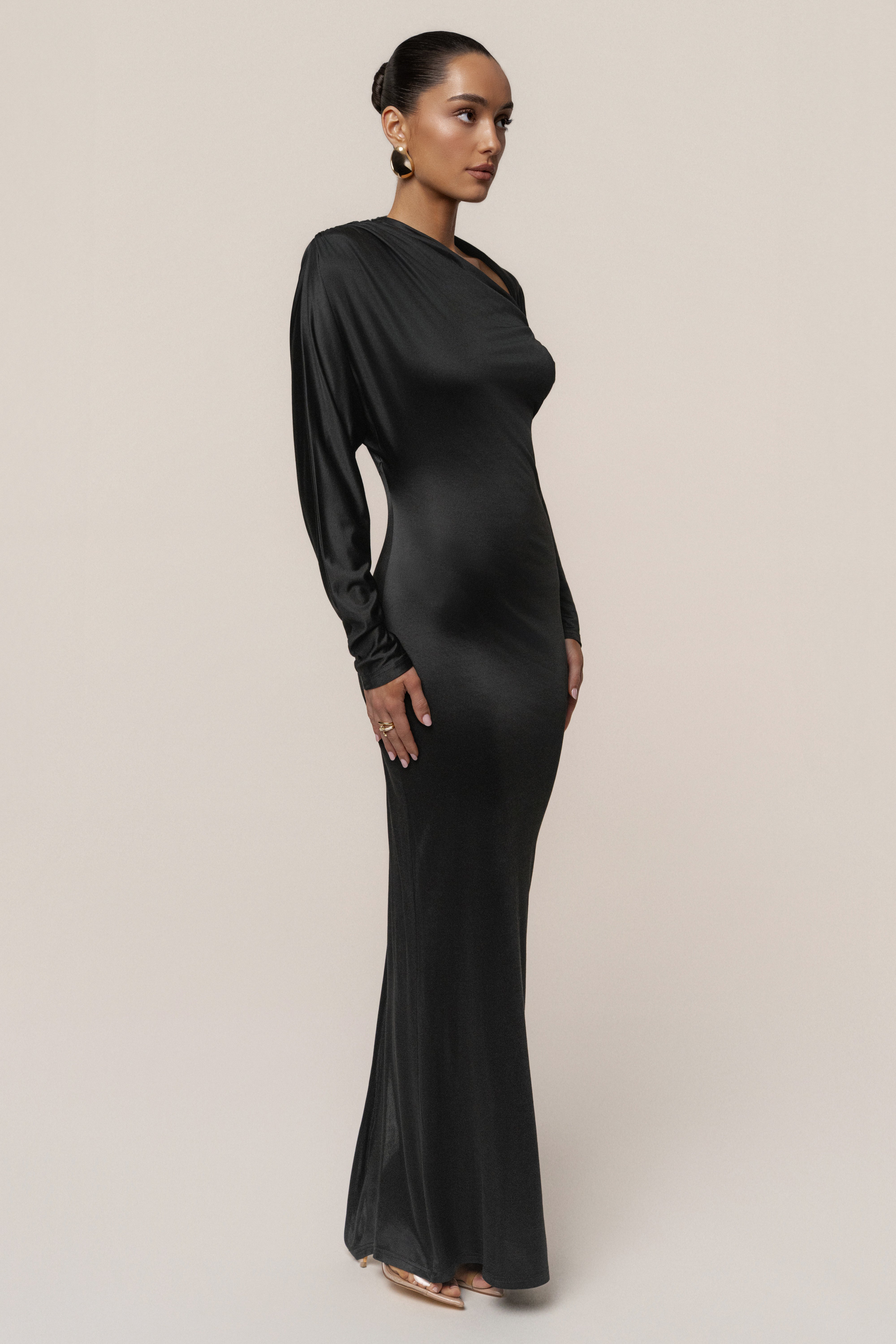 Black Glisten Slit Maxi Dress - JLUXLABEL