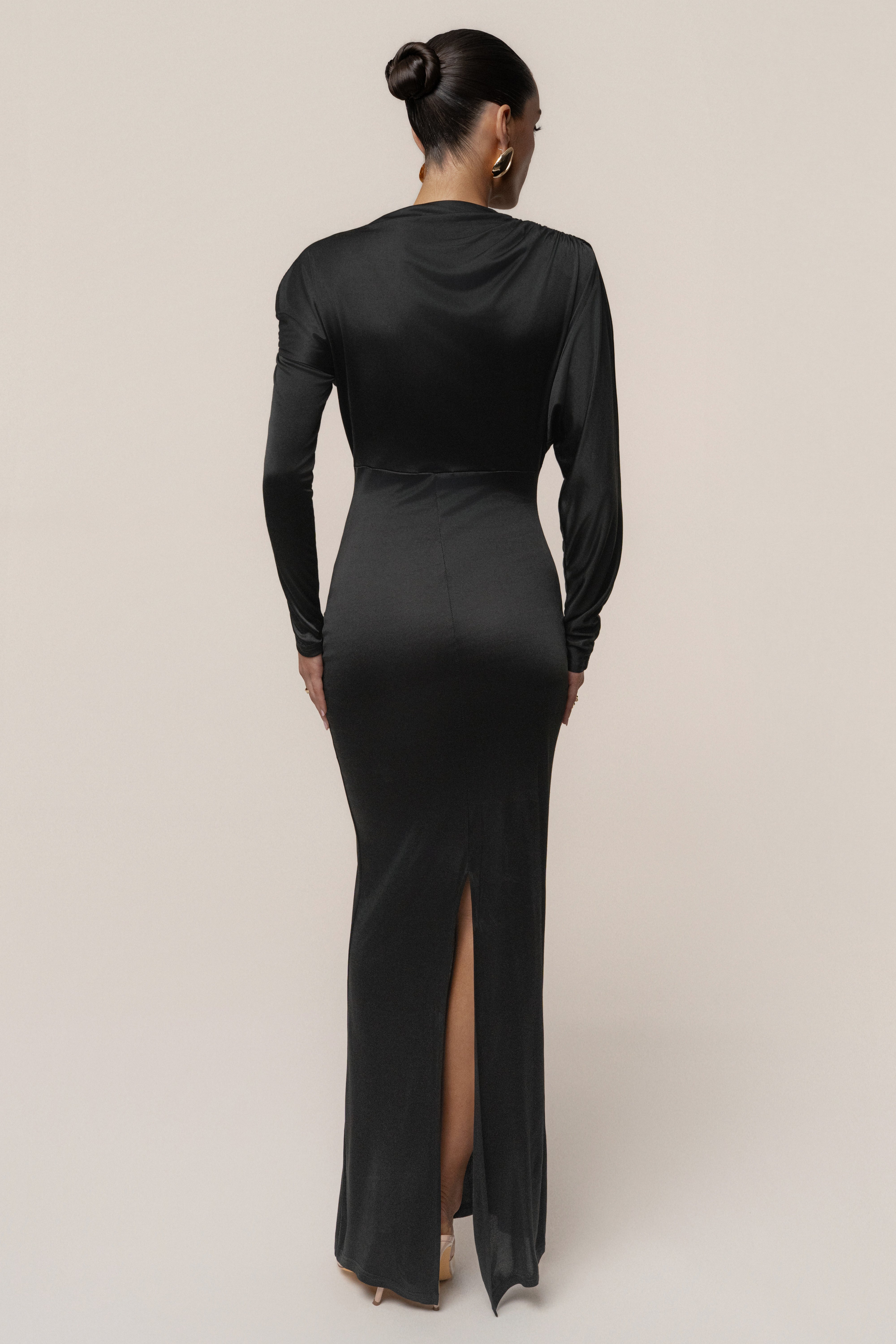 Black Glisten Slit Maxi Dress - JLUXLABEL