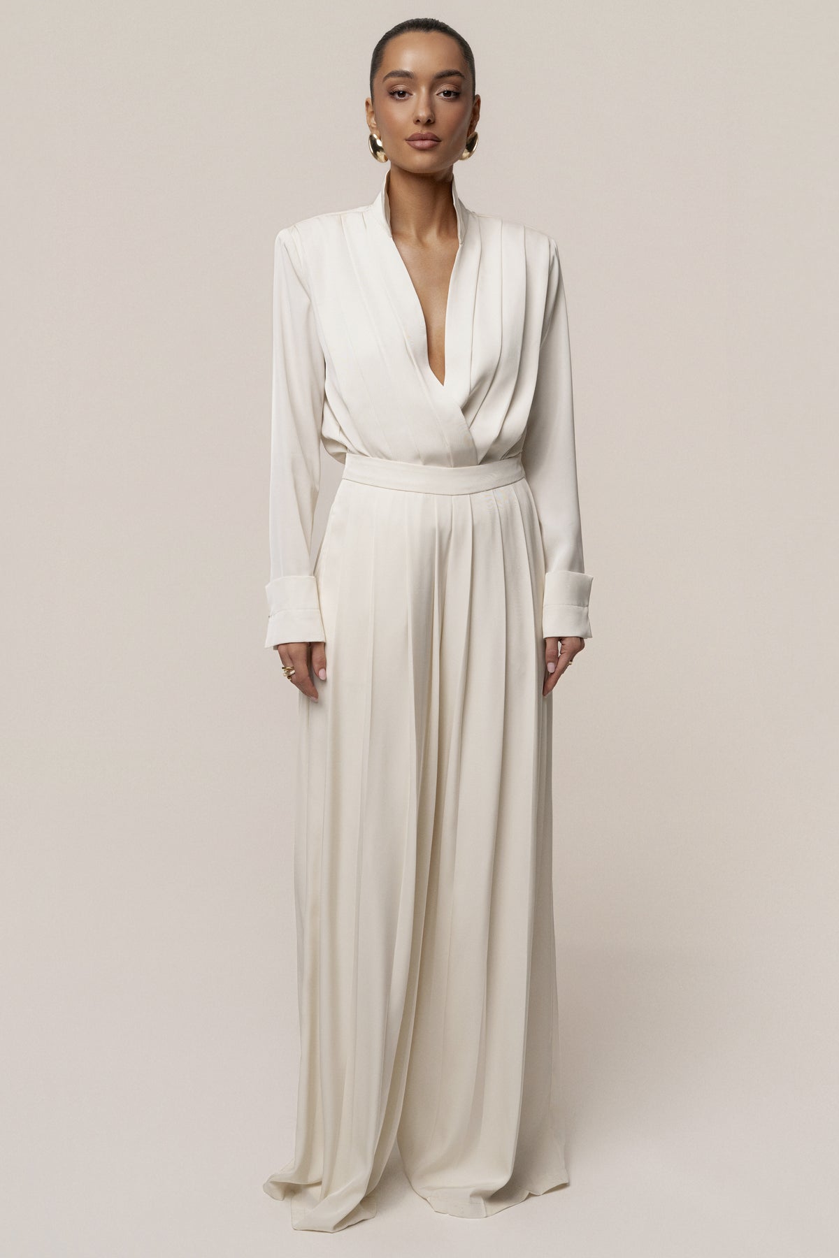 Buttercream Clara Wide Leg Pleated Trousers - JLUXLABEL