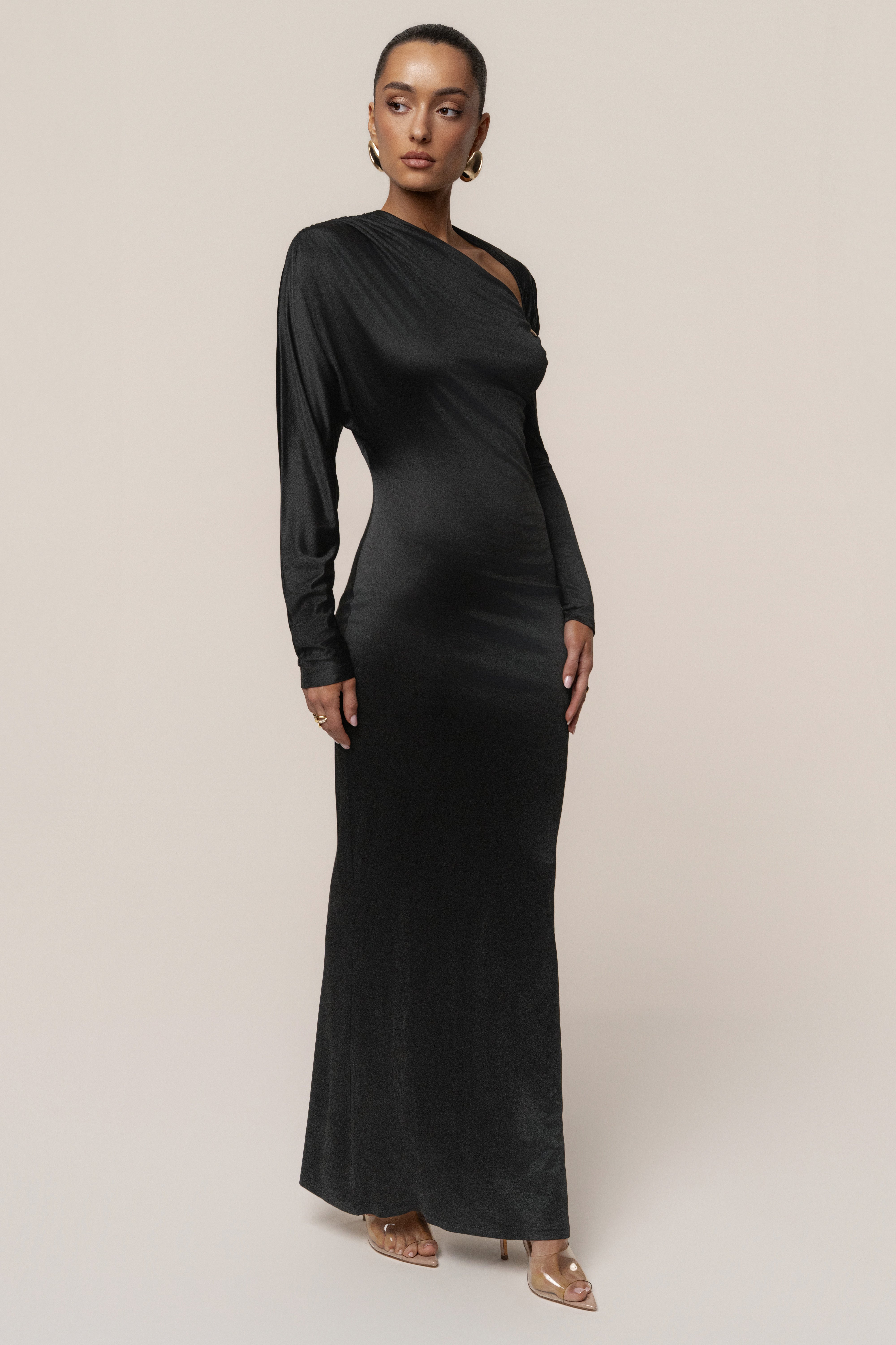 Black Glisten Slit Maxi Dress - JLUXLABEL
