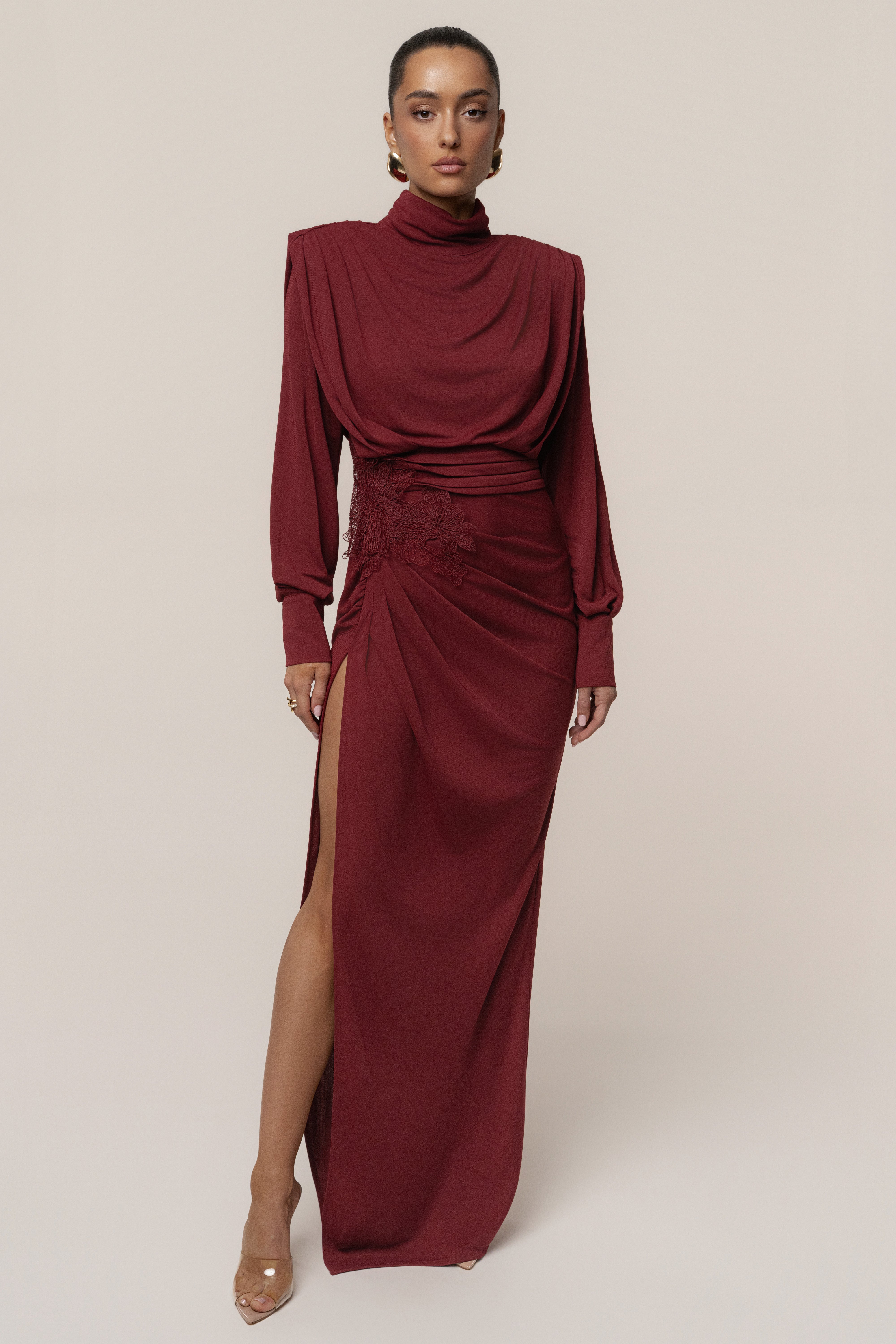 Burgundy Radiance Maxi Gown - JLUXLABEL