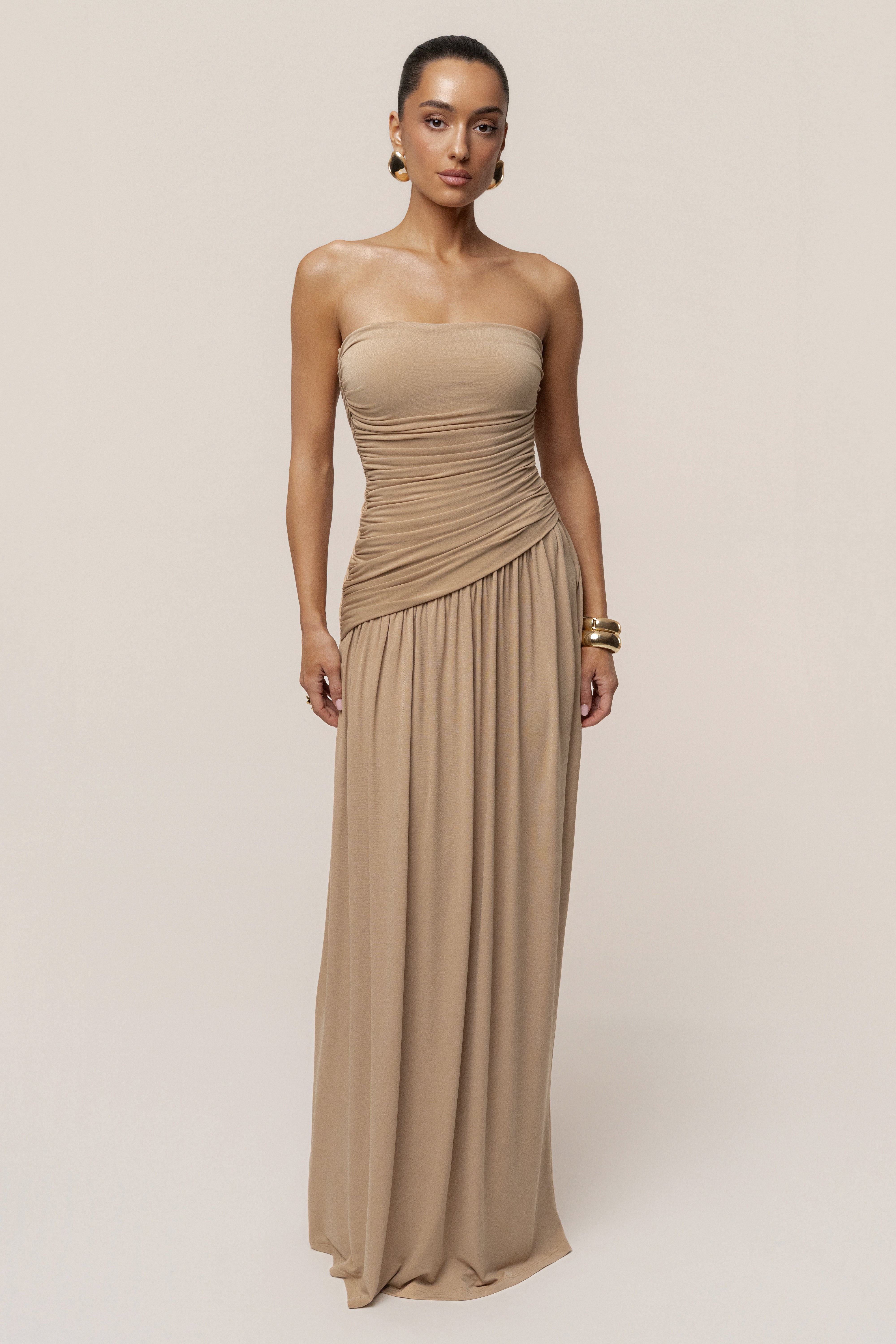Beige Vision Of Elegance Maxi Dress - JLUXLABEL