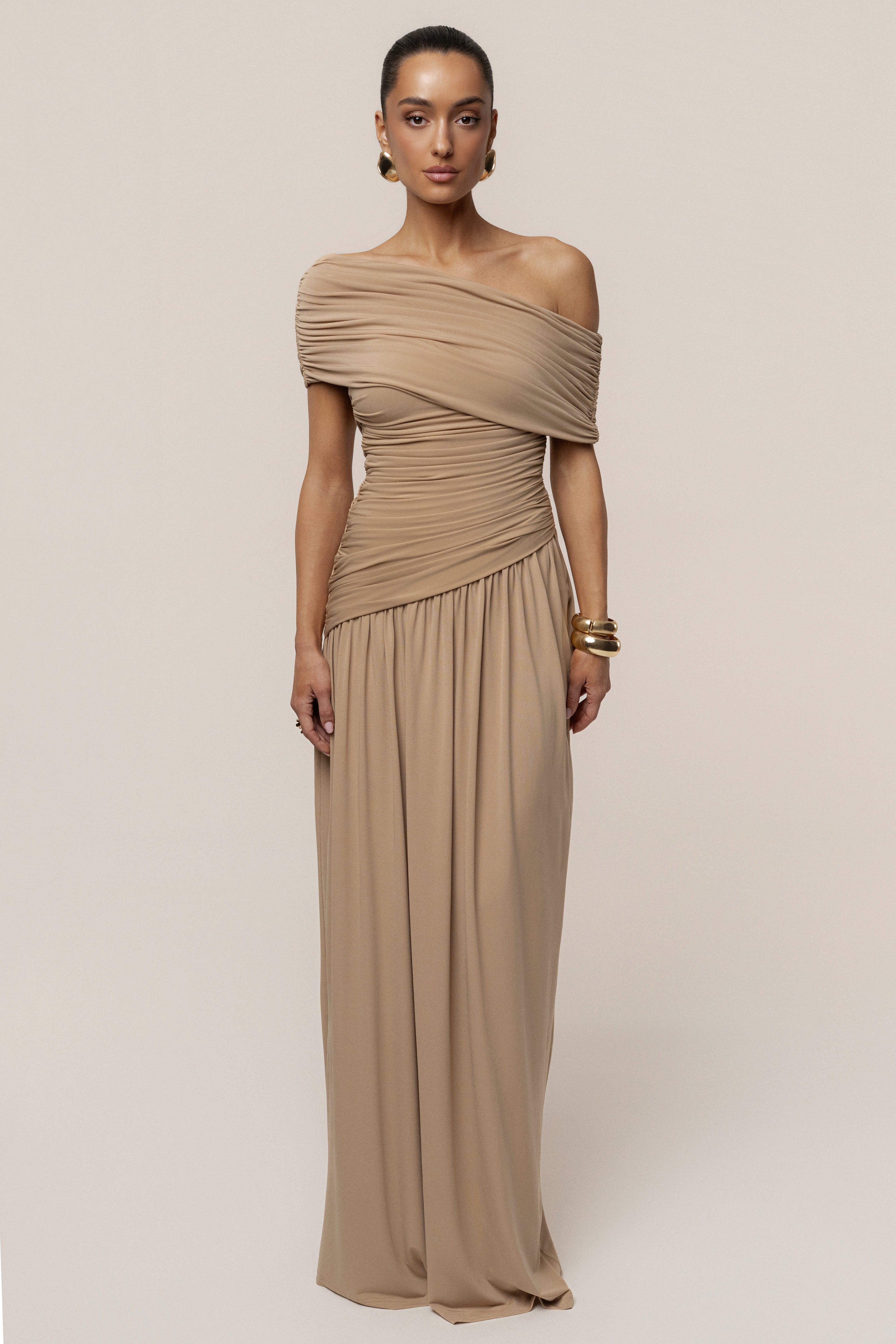 Beige Vision Of Elegance Maxi Dress - JLUXLABEL