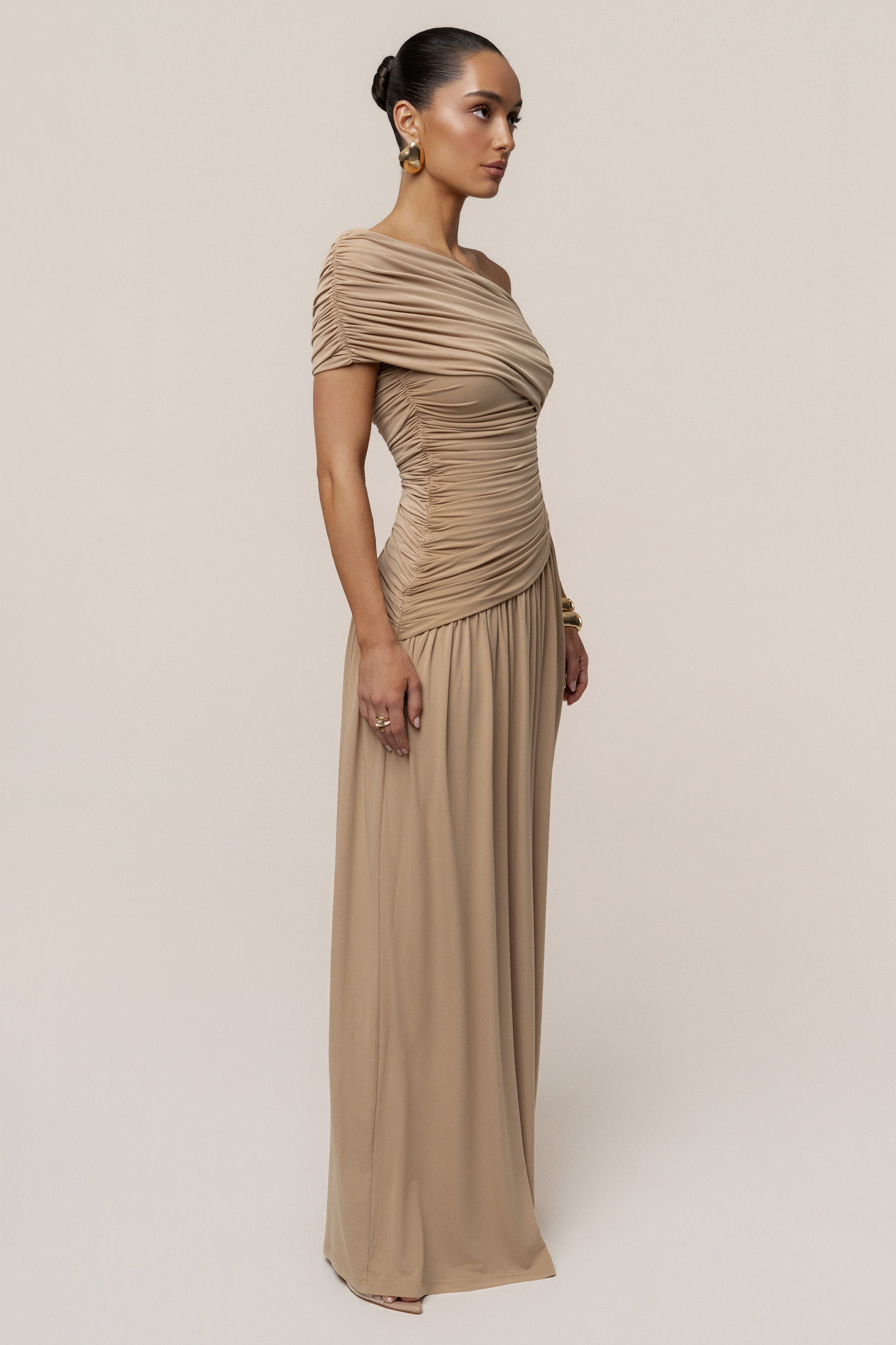 Beige Vision Of Elegance Maxi Dress - JLUXLABEL