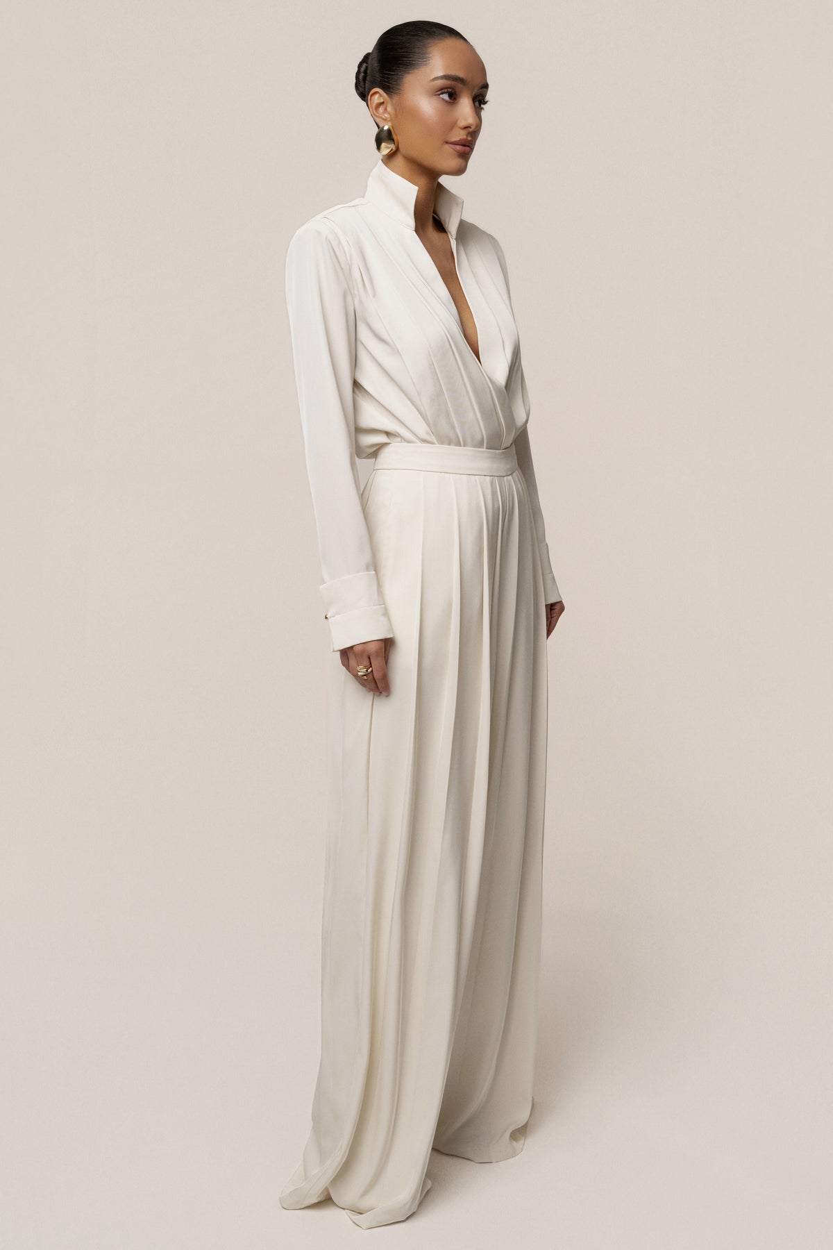 Buttercream Clara Wide Leg Pleated Trousers - JLUXLABEL