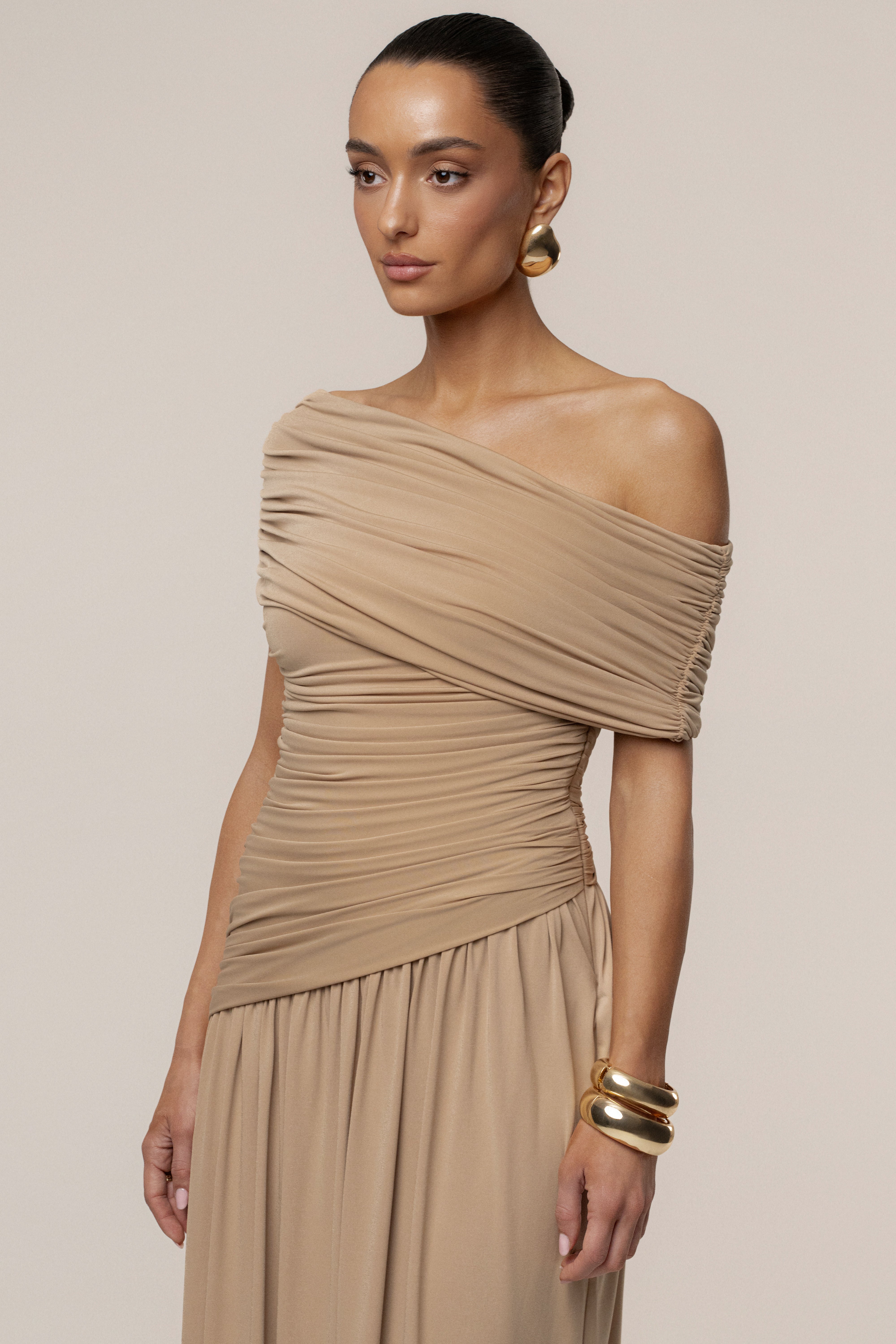Beige Vision Of Elegance Maxi Dress - JLUXLABEL