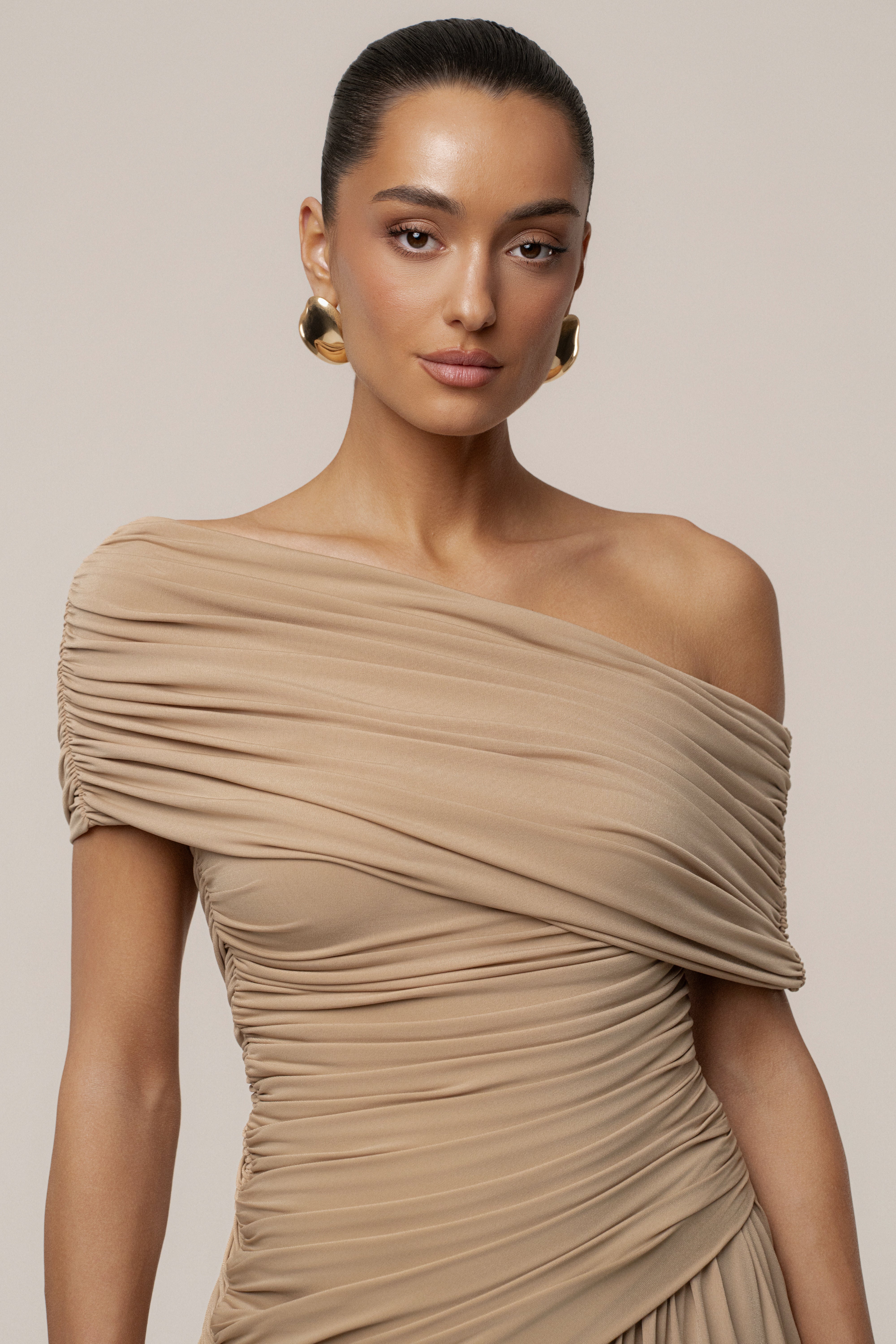 Beige Vision Of Elegance Maxi Dress - JLUXLABEL