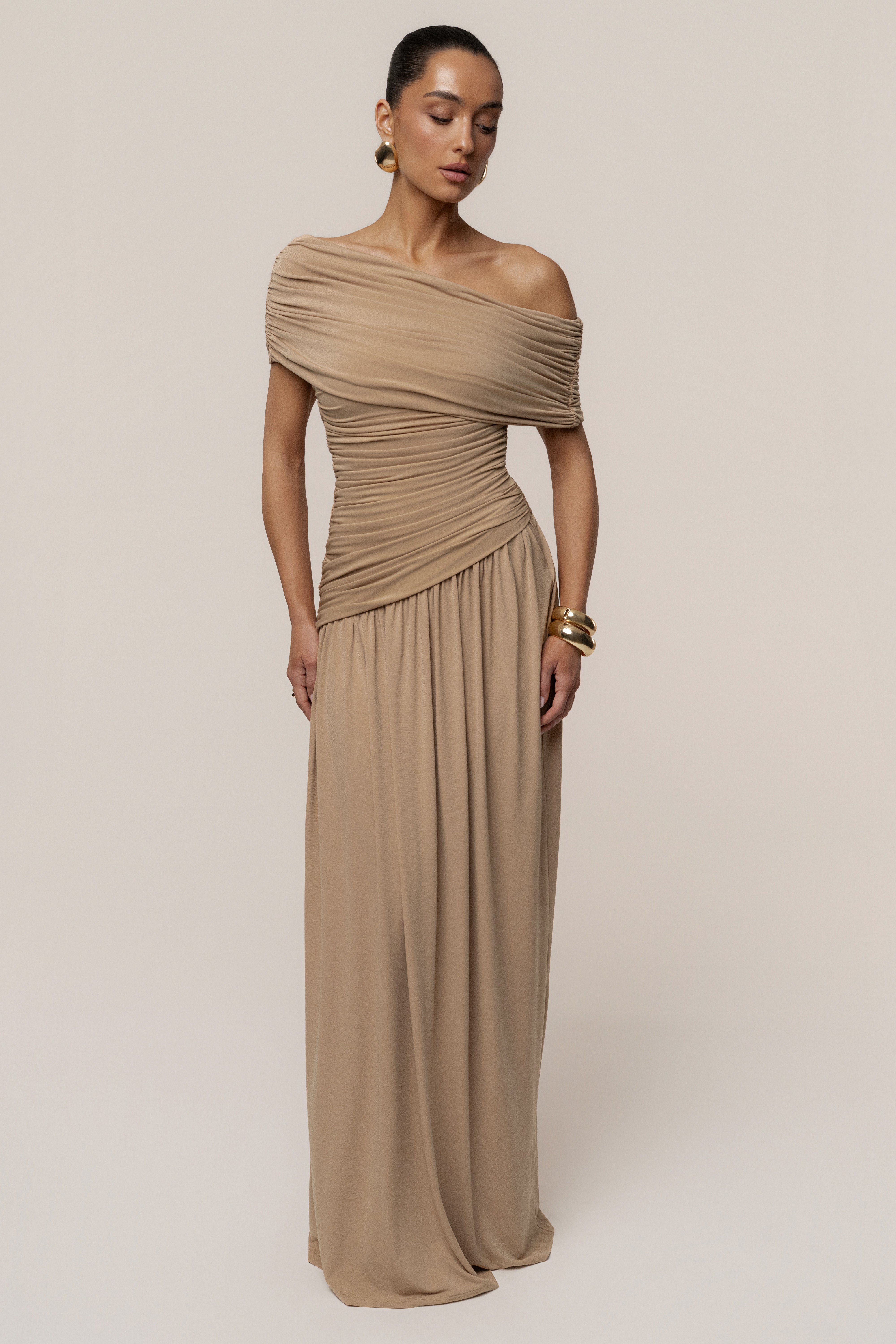 Beige Vision Of Elegance Maxi Dress - JLUXLABEL