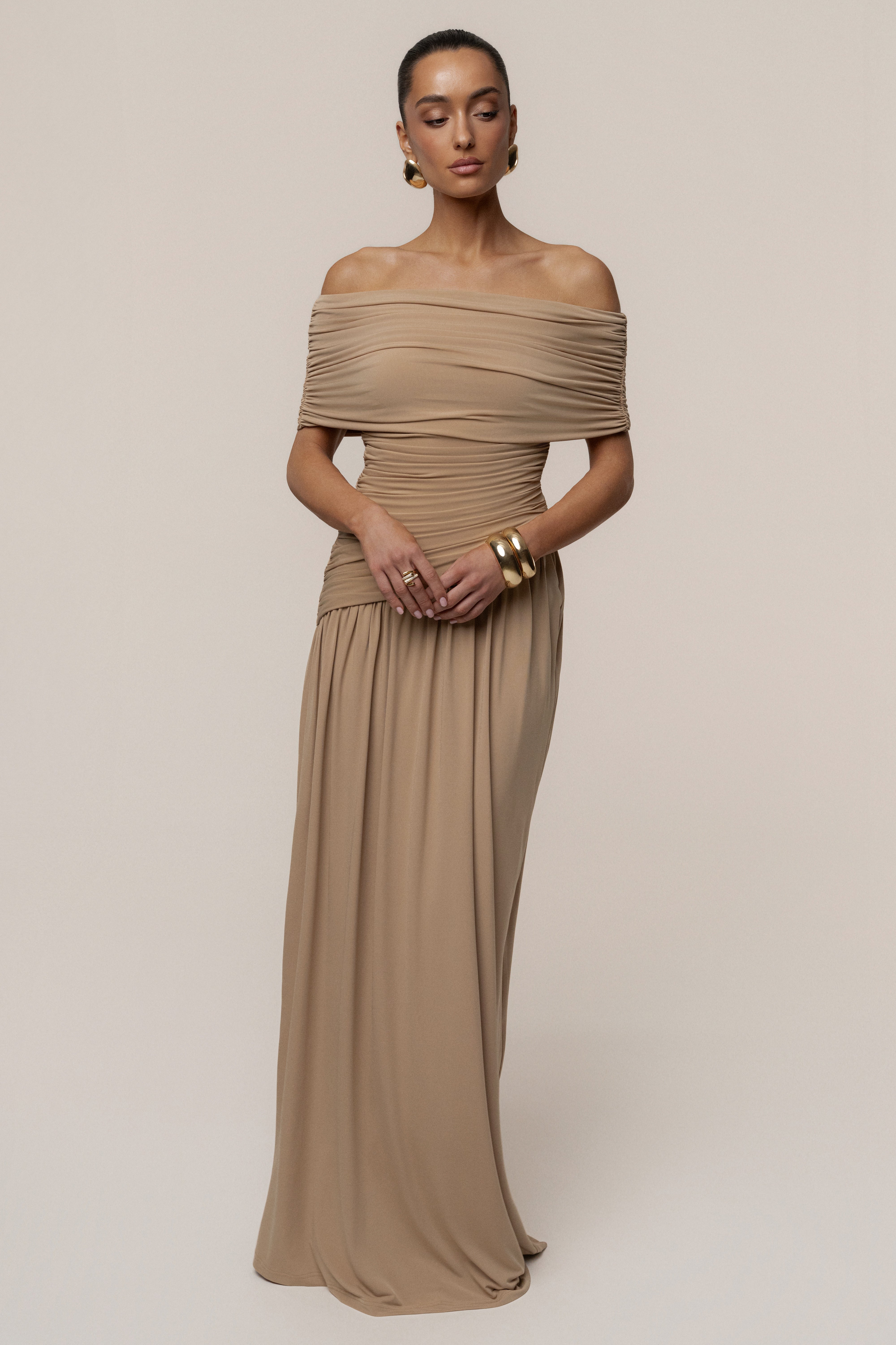 Beige Vision Of Elegance Maxi Dress - JLUXLABEL