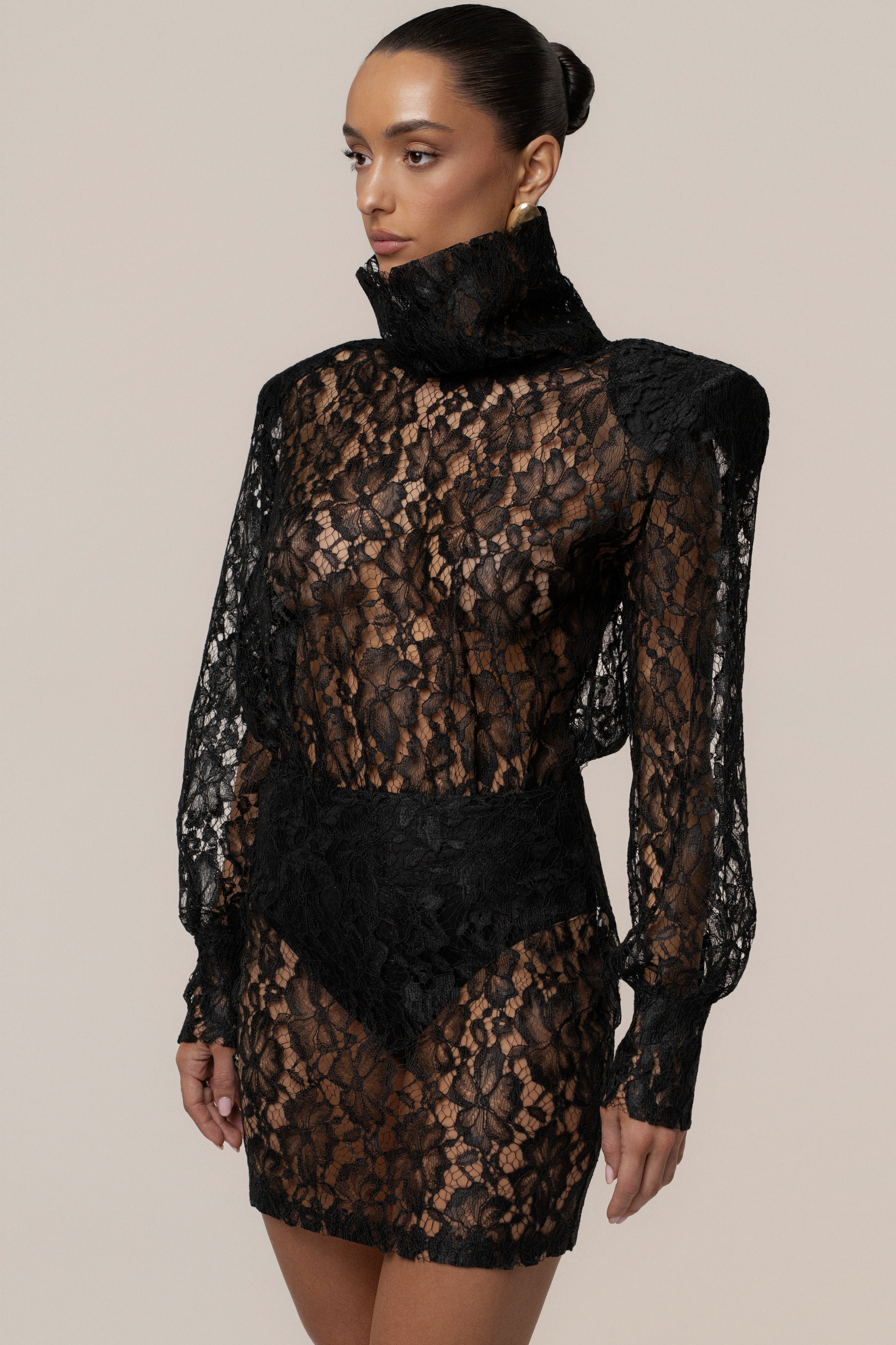 PRE-ORDER Black Devotion Lace Bodysuit & Skirt Set