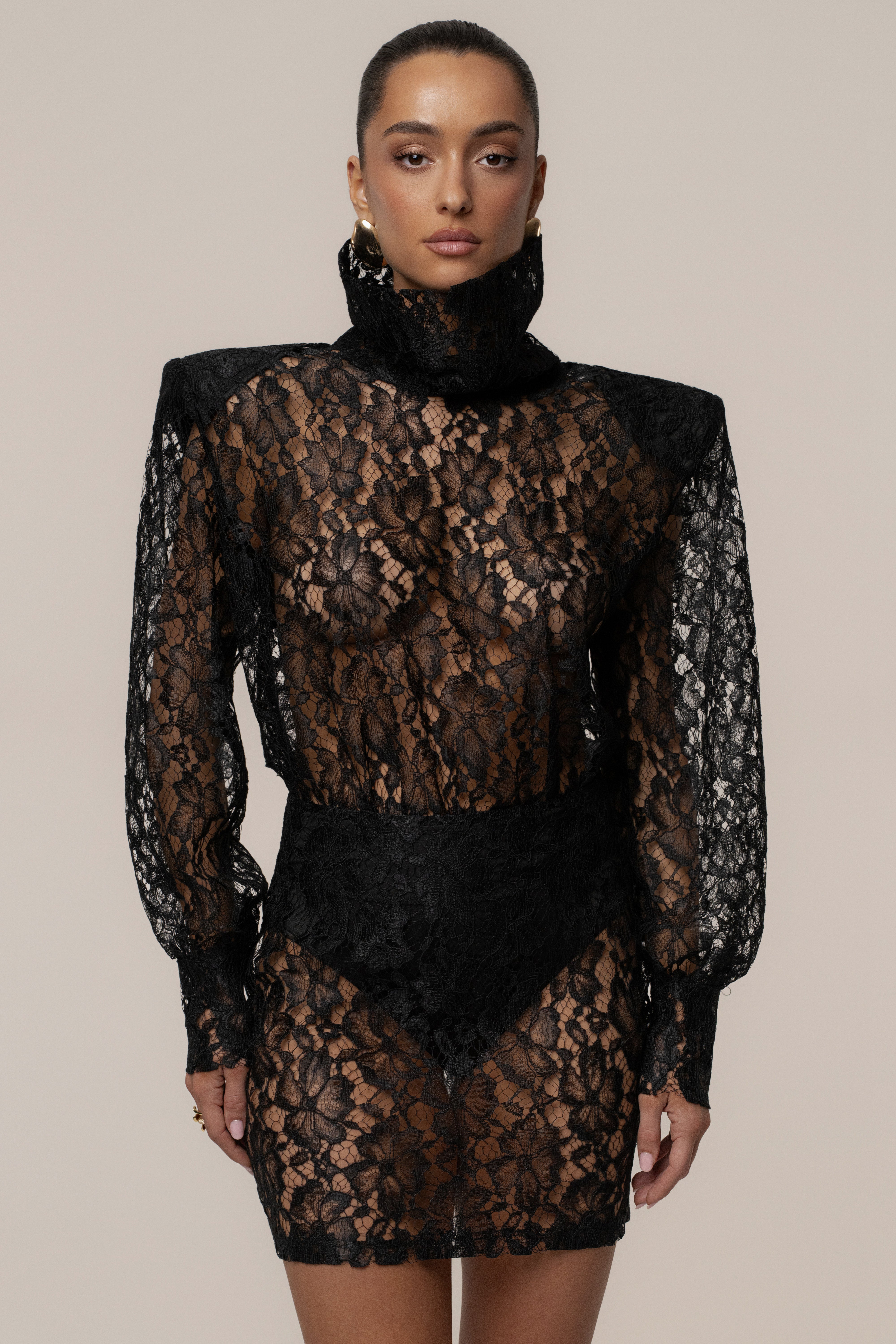 PRE-ORDER Black Devotion Lace Bodysuit & Skirt Set