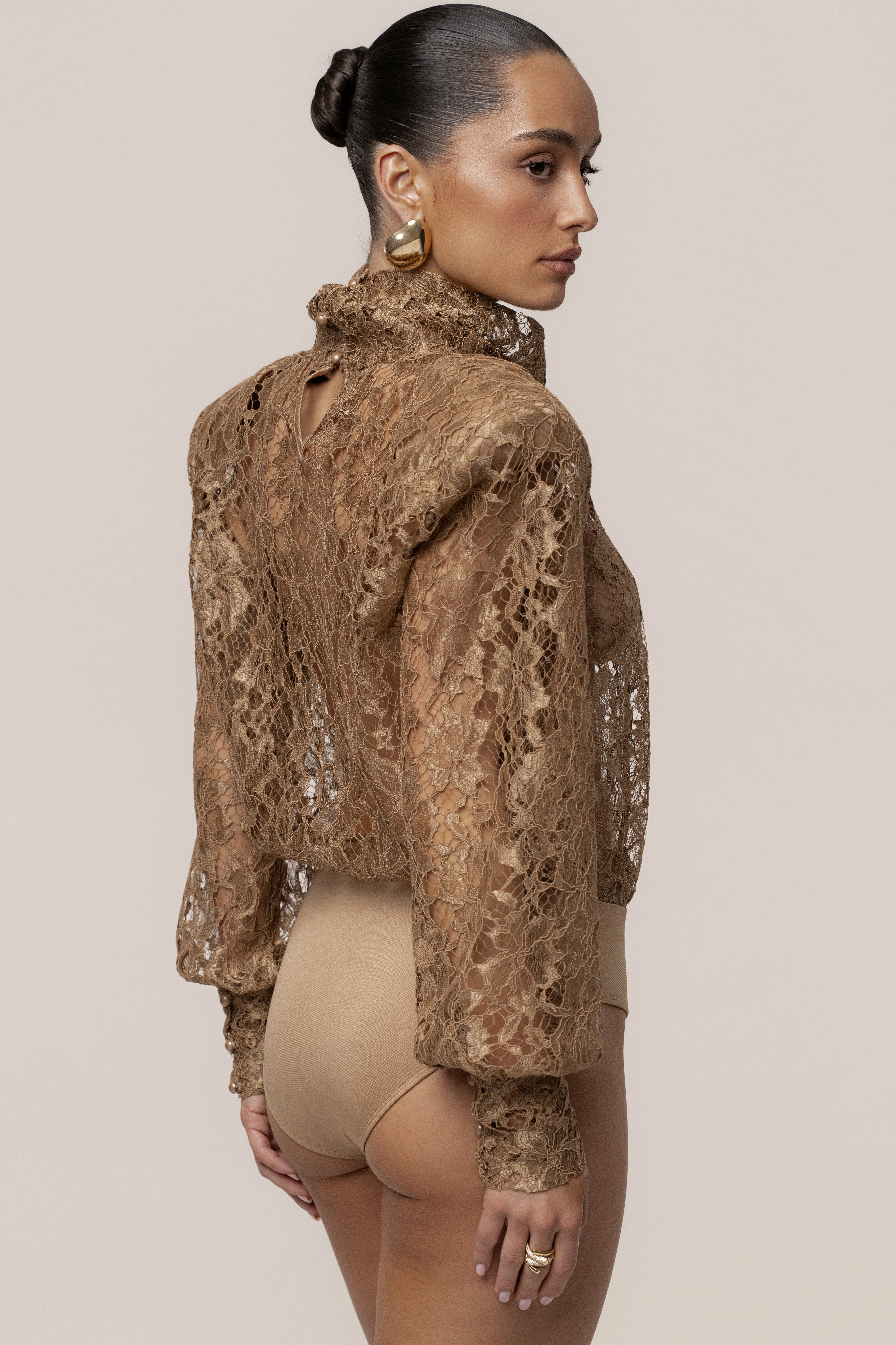 PRE-ORDER Beige Devotion Lace Bodysuit & Skirt Set