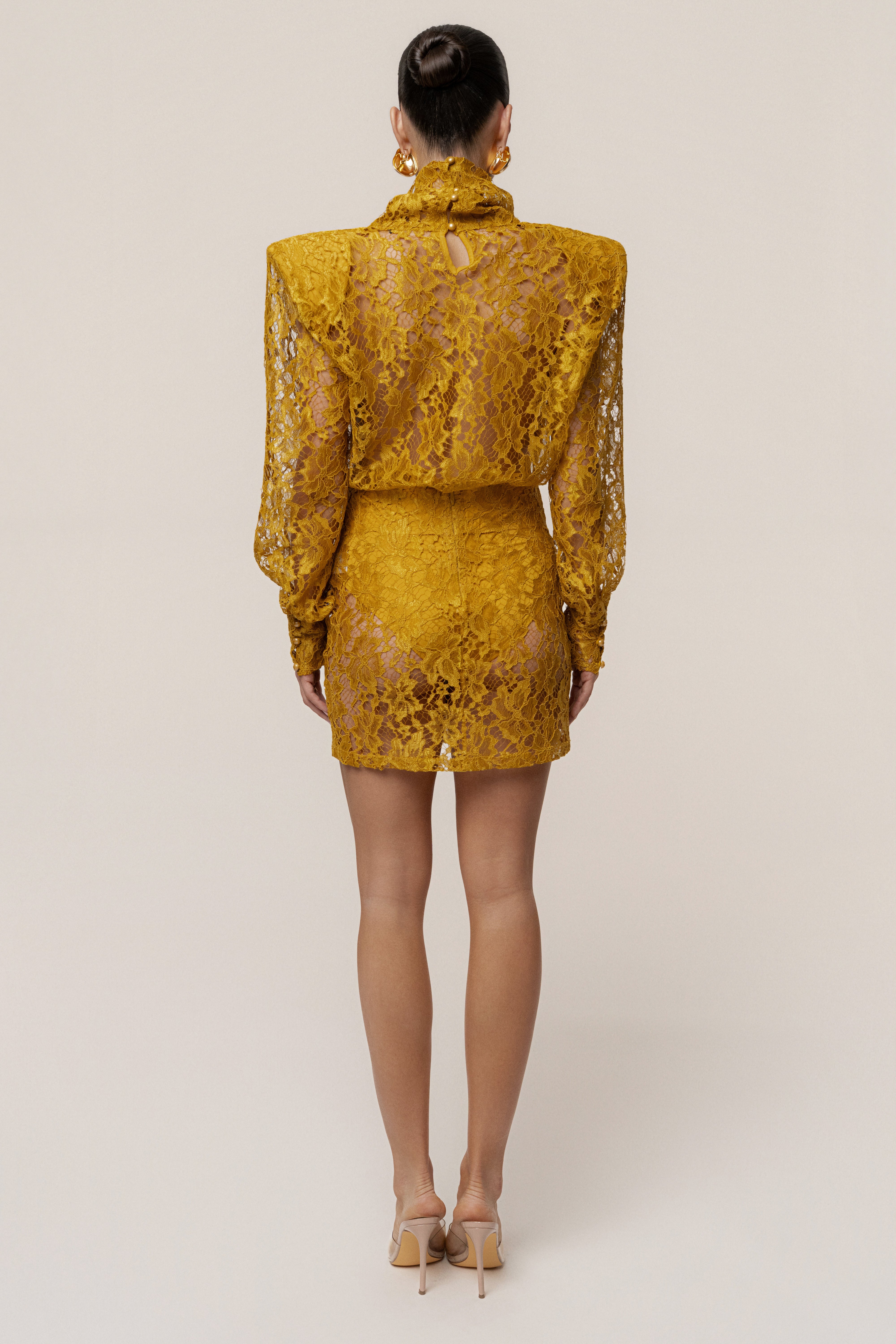 PRE-ORDER Mustard Devotion Lace Bodysuit & Skirt Set