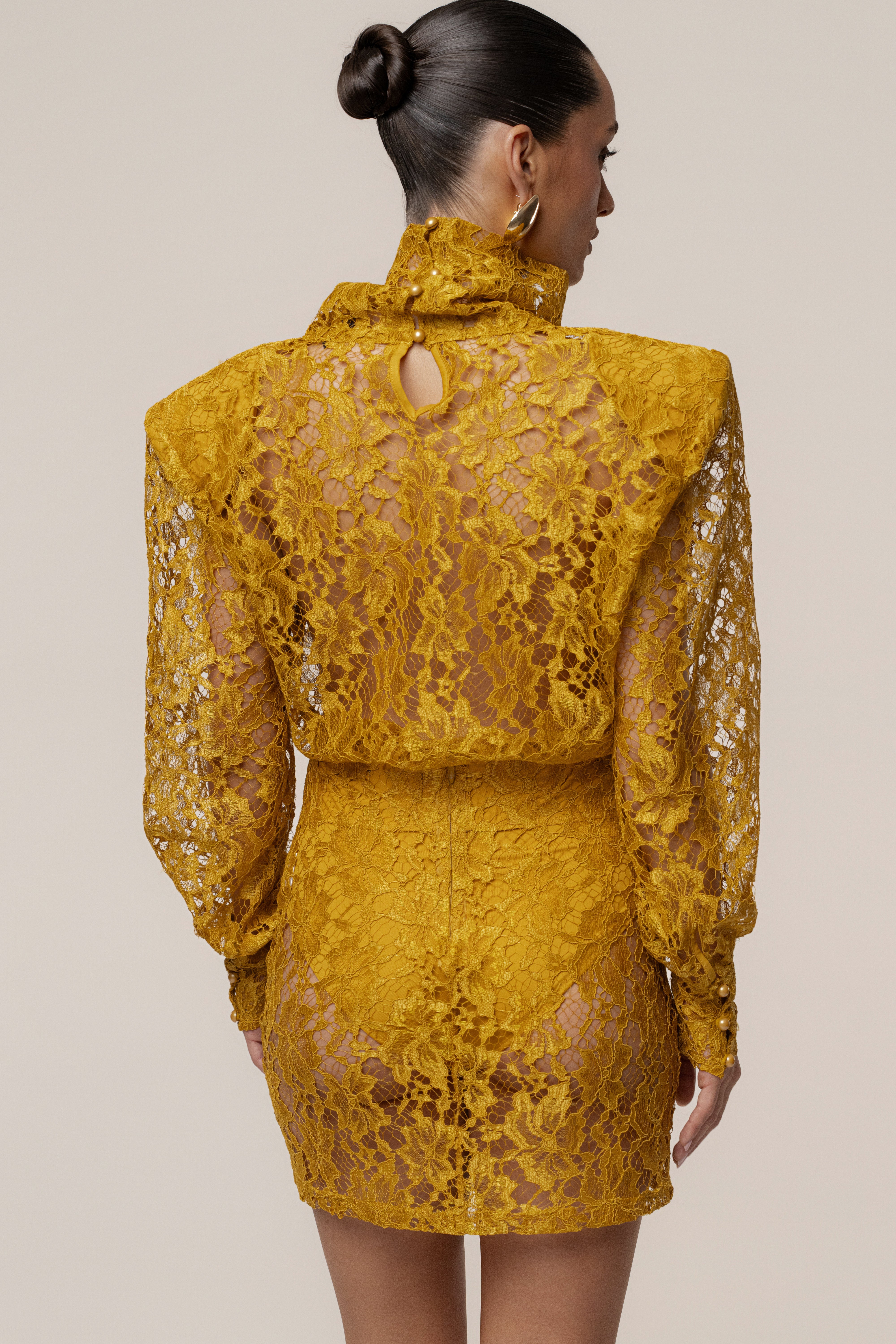 PRE-ORDER Mustard Devotion Lace Bodysuit & Skirt Set